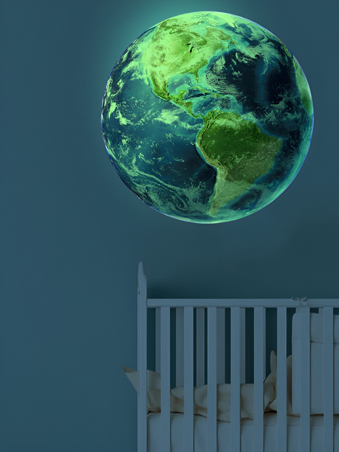 Asian royal Blue & Green Planet Earth Printed Self Adhesive Wall Sticker