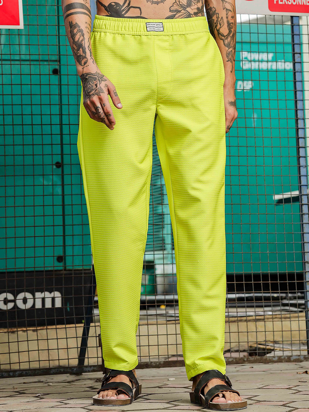 House of Koala Unisex Mid-Rise Regular Fit Textured All Day Slip-On Trousers