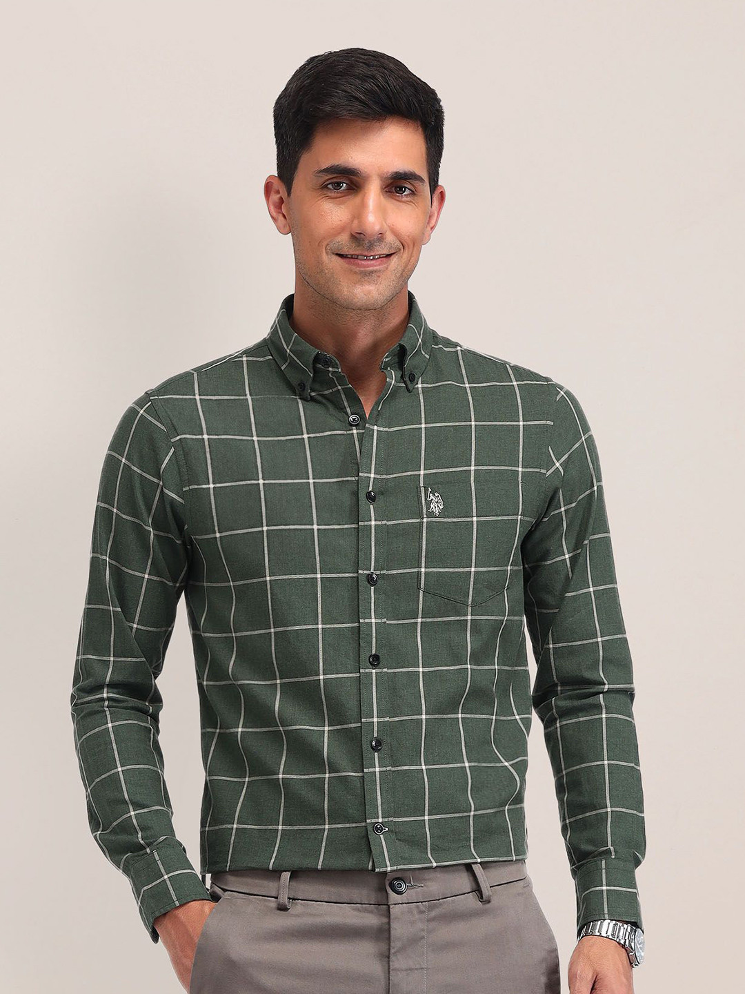 U.S. Polo Assn. Men Classic Tailored Fit Opaque Checked Casual Shirt