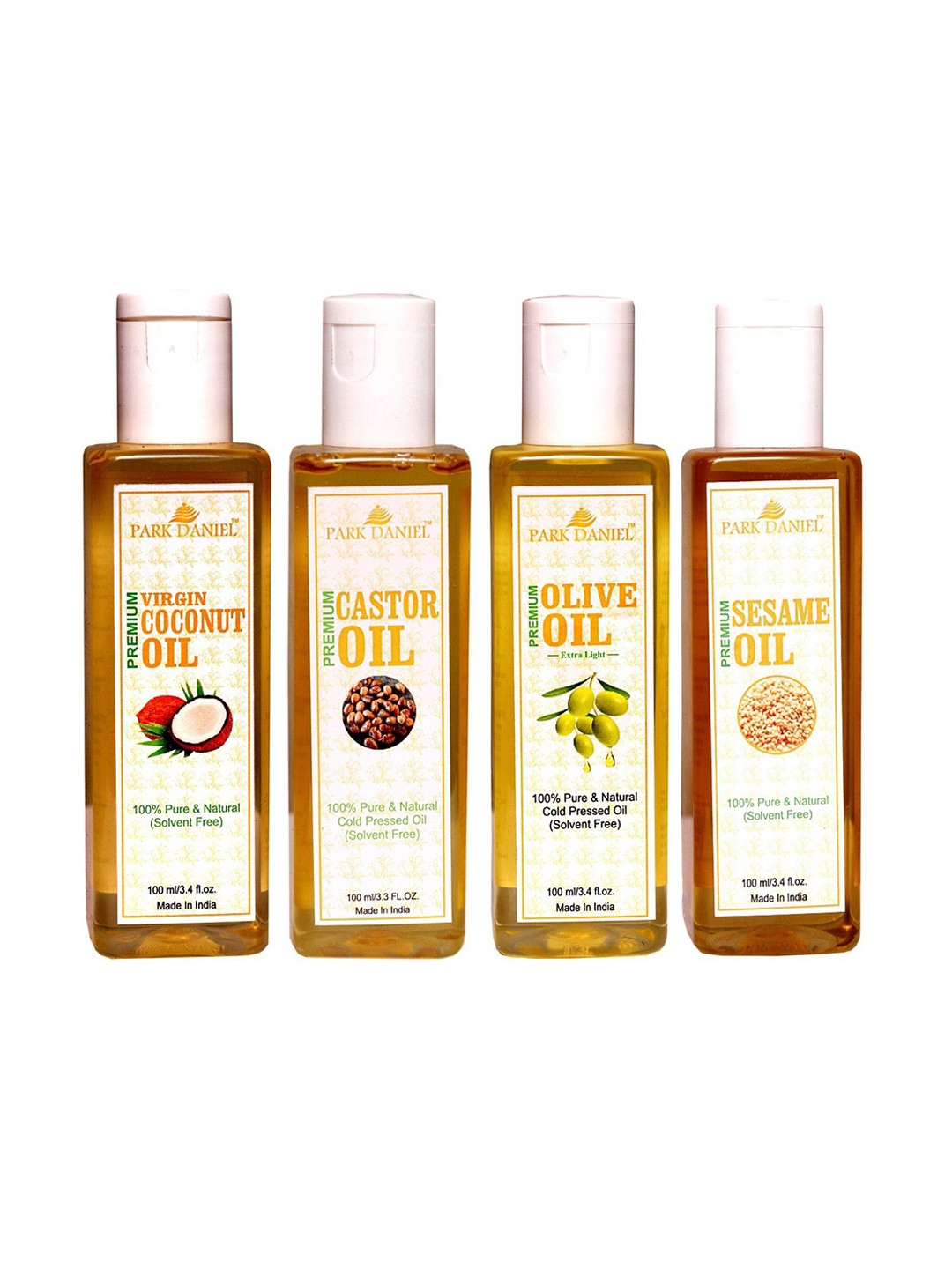 Park Daniel 4Pcs Pure Natural Cold Pressed Coconut+Olive+Sesame+Castor Oils - 100ml Each