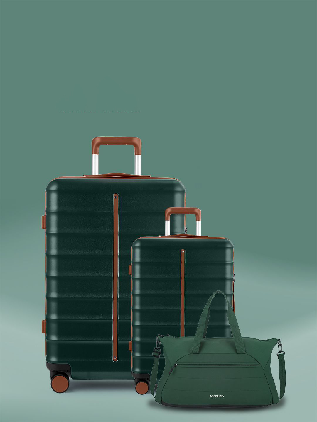 Assembly Odyssey Green Set of 2 Trolley Luggage 20 & 28 Inches with Travel Duffle Bag