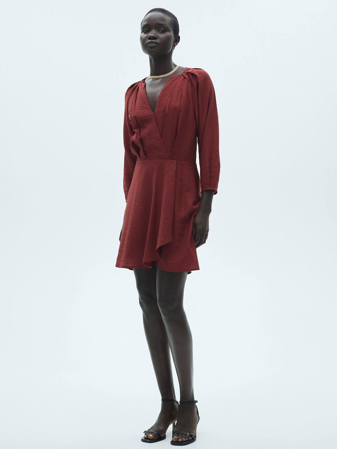 MANGO Self Design Faux Wrap A-Line Dress