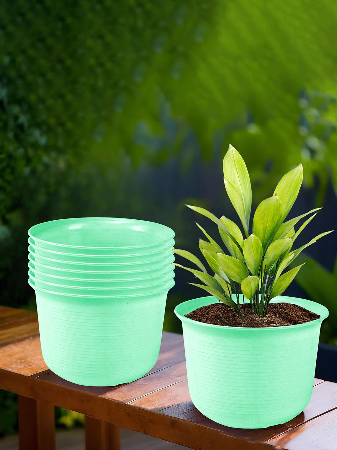 Kuber Industries Green 8 Pieces Planters With Plates