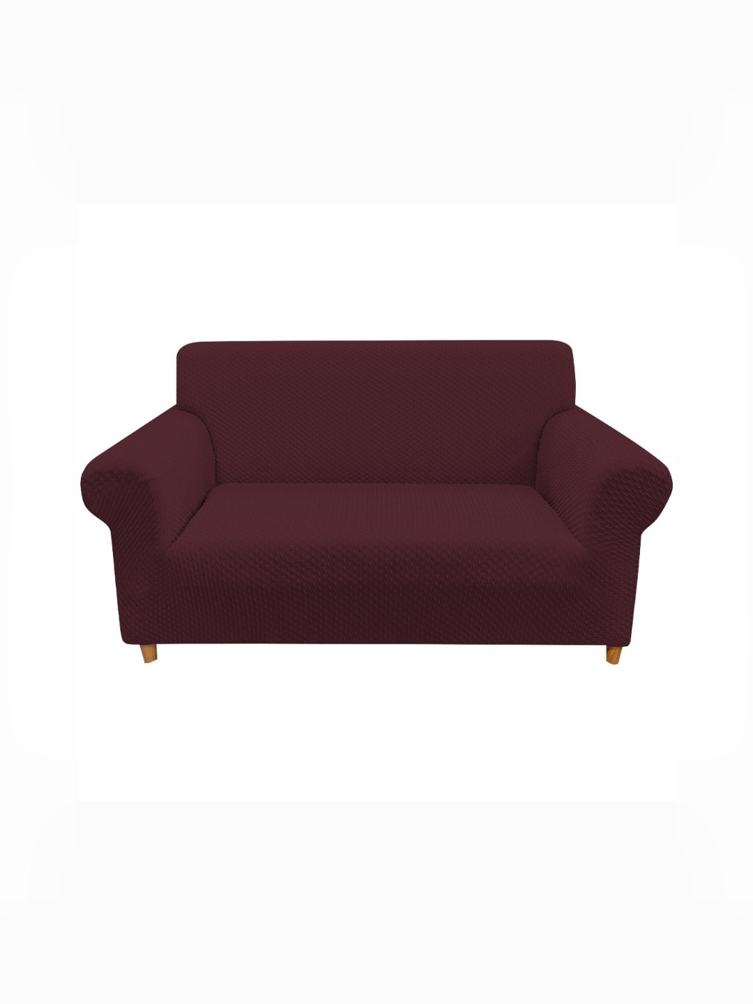 HOUSE OF QUIRK Maroon Jacquard Elasticated Sofa Cover With Arms Three Seater