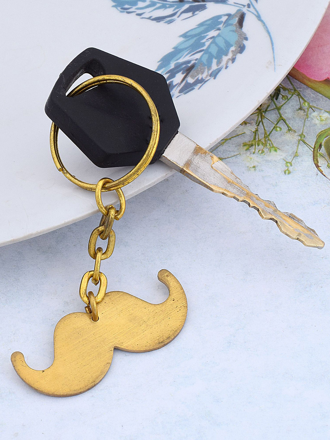 MEMOIR Gold Plated Moustache Mooch Design Keychain
