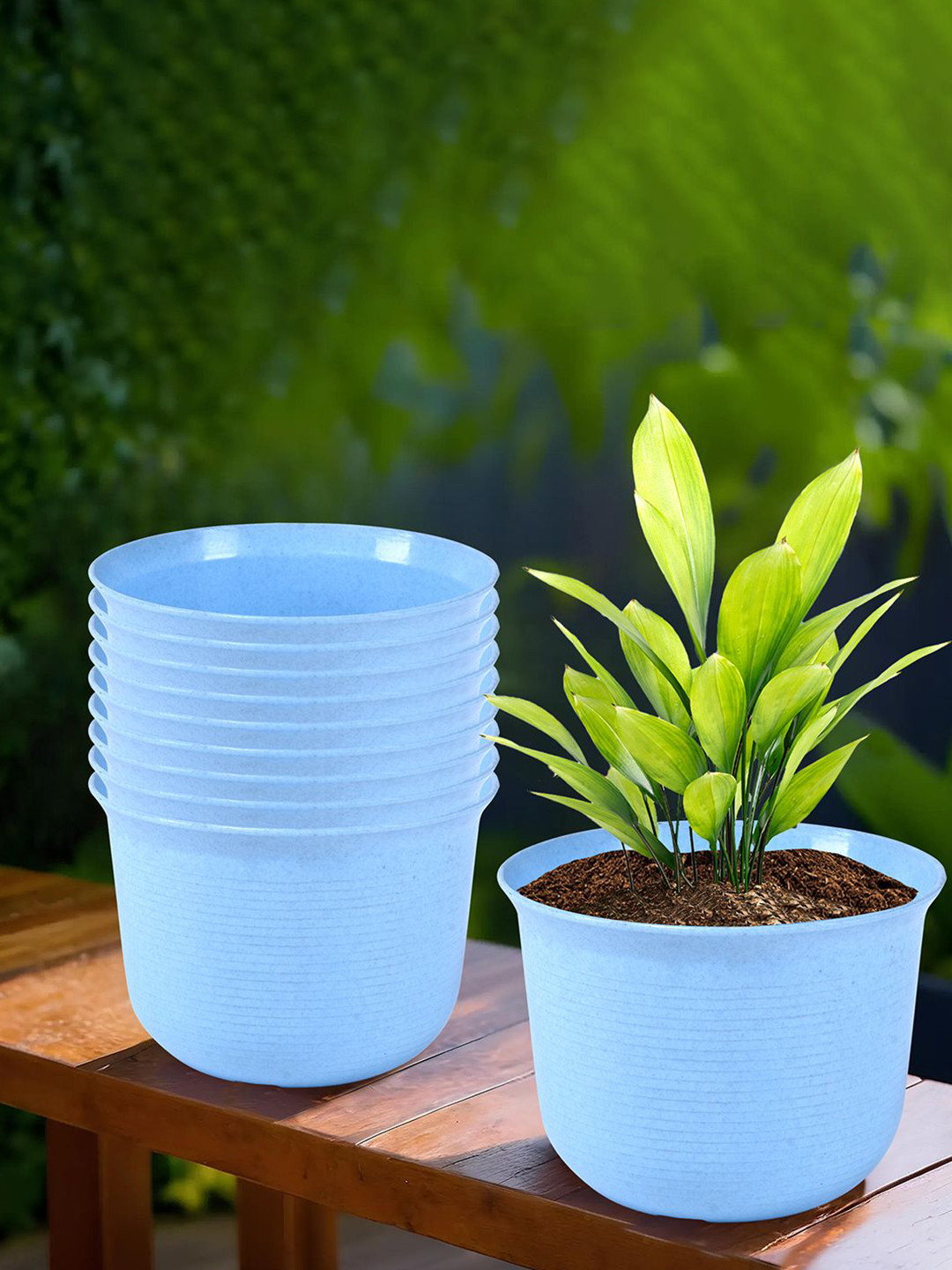 Kuber Industries Blue 10 Pieces Flower Pot With Plate