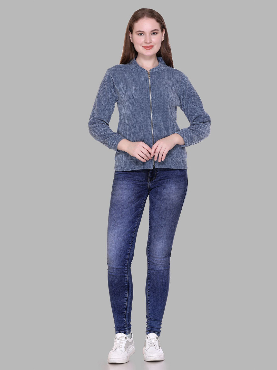 Pink Marie Women Self Design Winter Sweatshirt