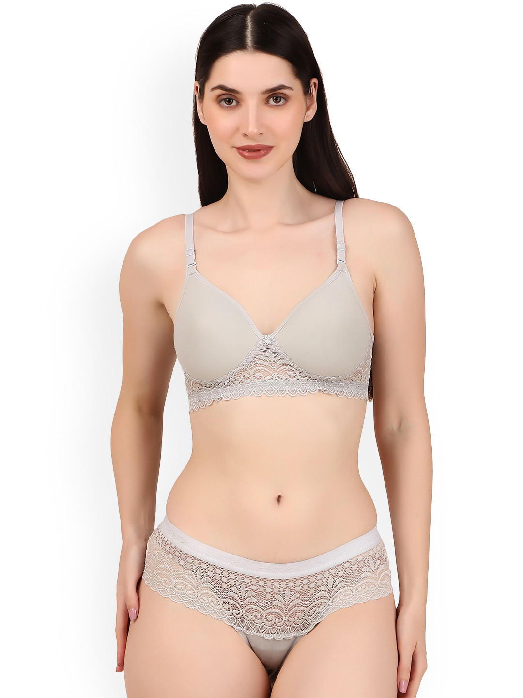 Piylu Women Self Design Lightly-Padded Lingerie Set-Set-Chandni-CB1-Grey-28