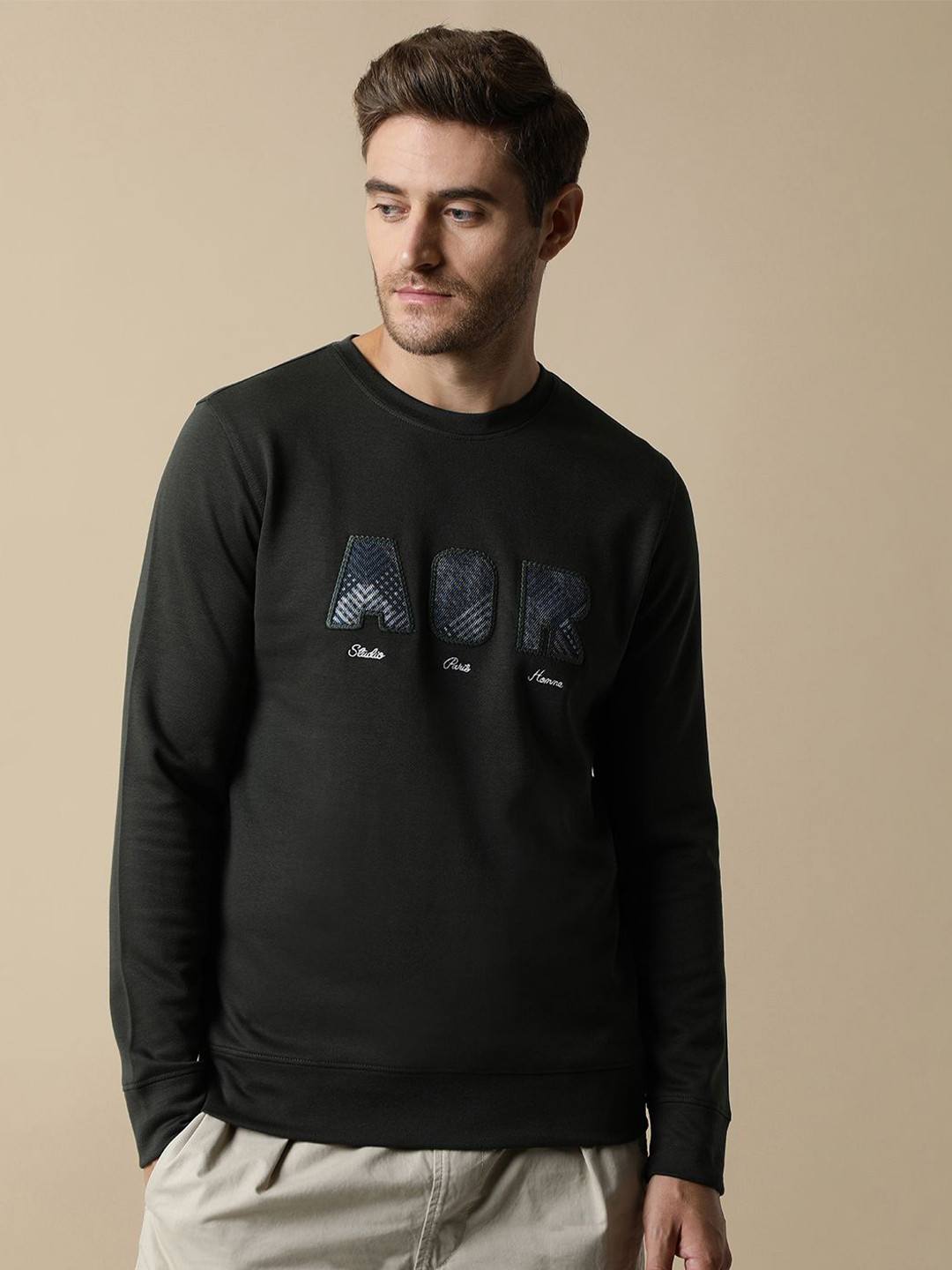 Fort Collins Men Embroidered Round Neck Pullover Sweatshirt