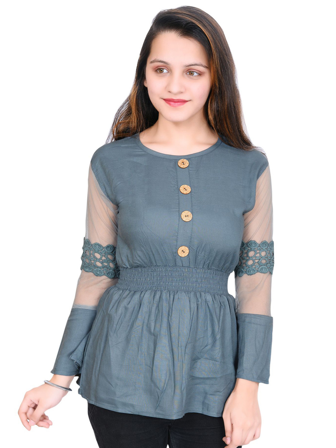 SNIFFY Girls Flared Sleeves Cinched Waist Top