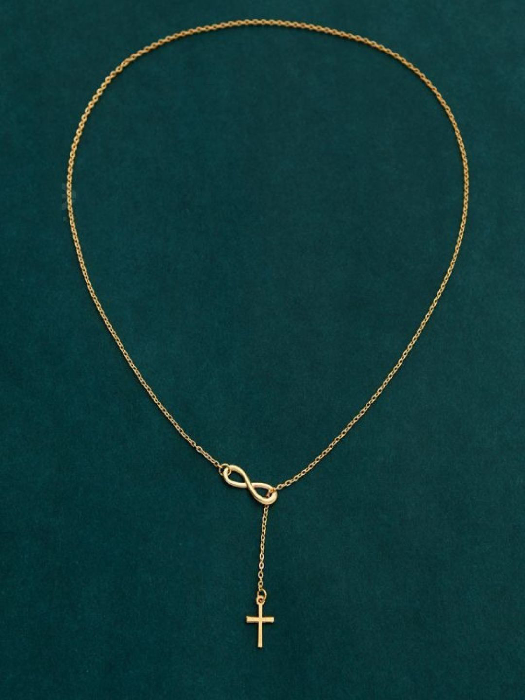 Pinapes Unisex Set of 2 Gold-Plated Lightning Bolt Infinity & Cross Minimal Chains