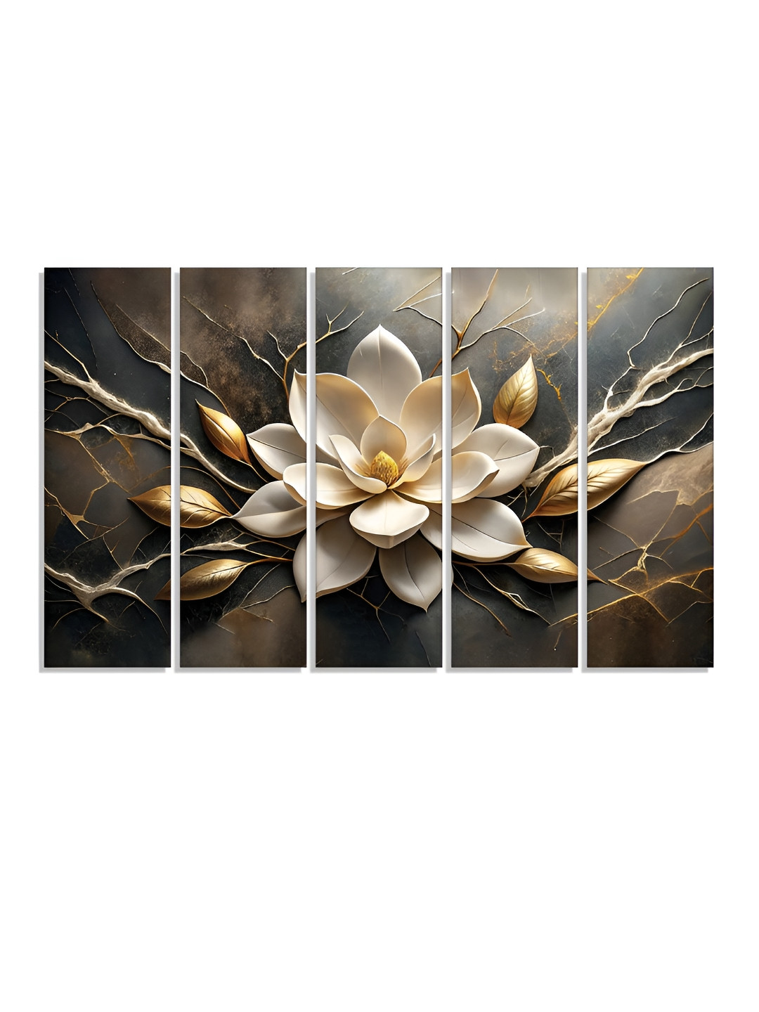 RANDOM Vinyl White & Brown 5 Piece Canvas Floral and Botanical Wall Paintings