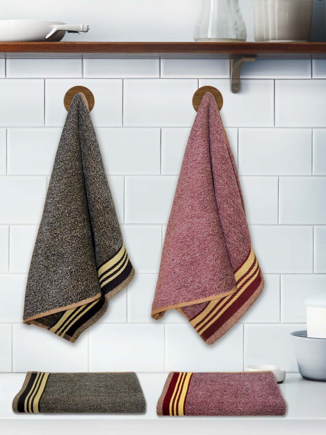 Athom Living Milange Maroon & Beige 4 Pieces 110 GSM Cotton Hand Towels