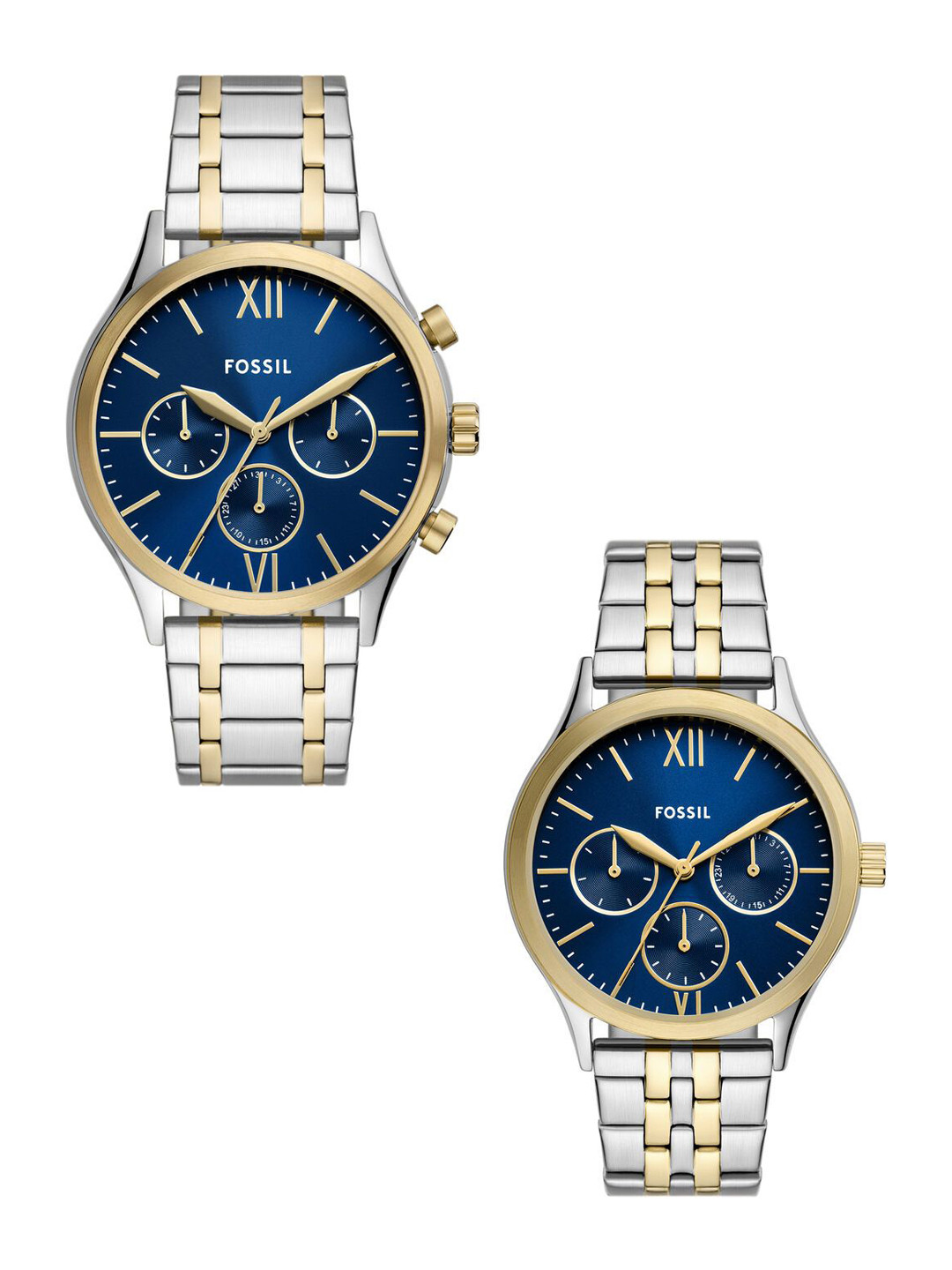 Fossil Men Pack of 2 Patterned Dial & Stainless Steel Straps Analogue Watch AK_BQ2900SET