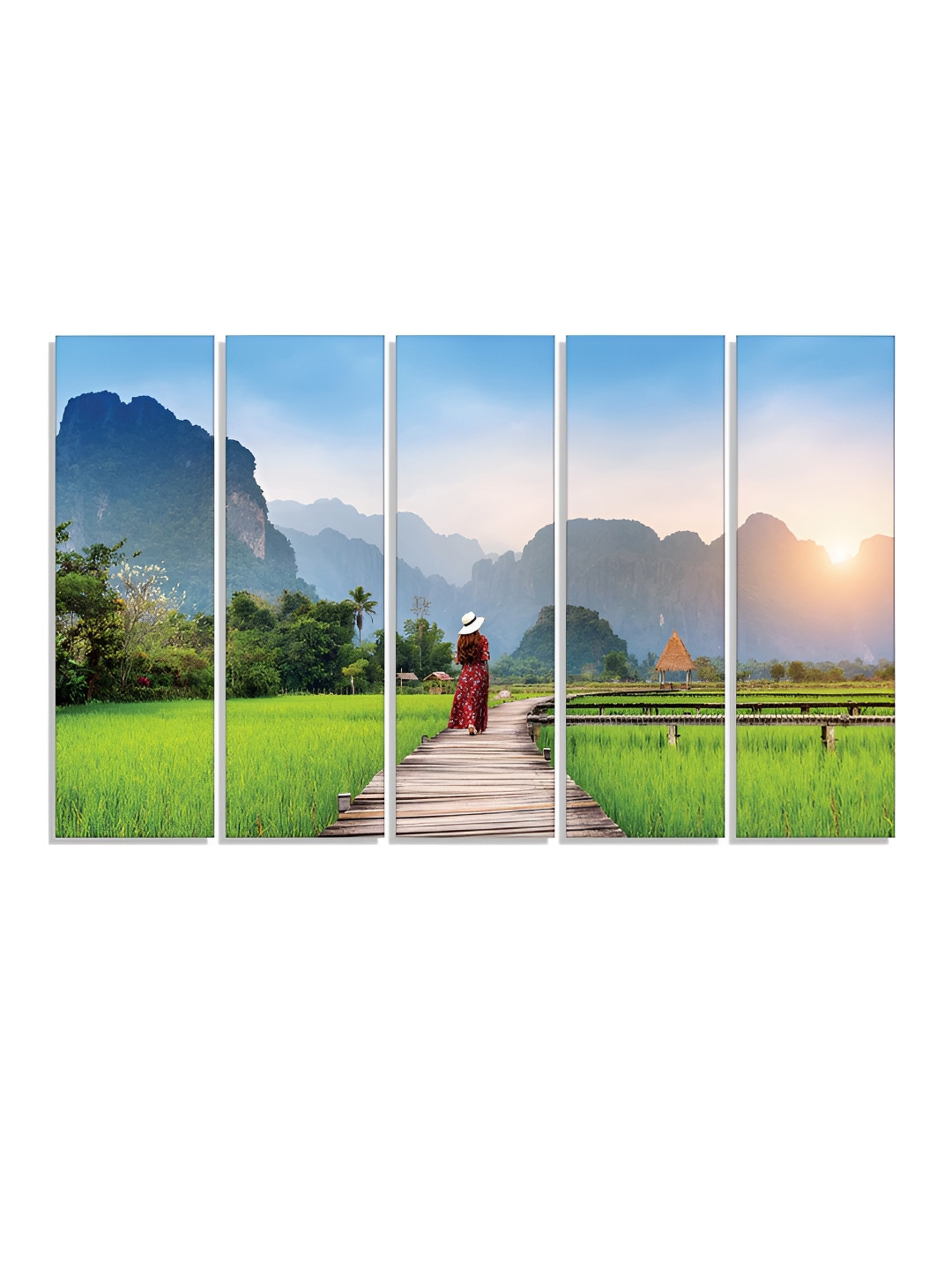 RANDOM Vinyl Blue & Green 5 Piece Printed Canvas Wall Paintings