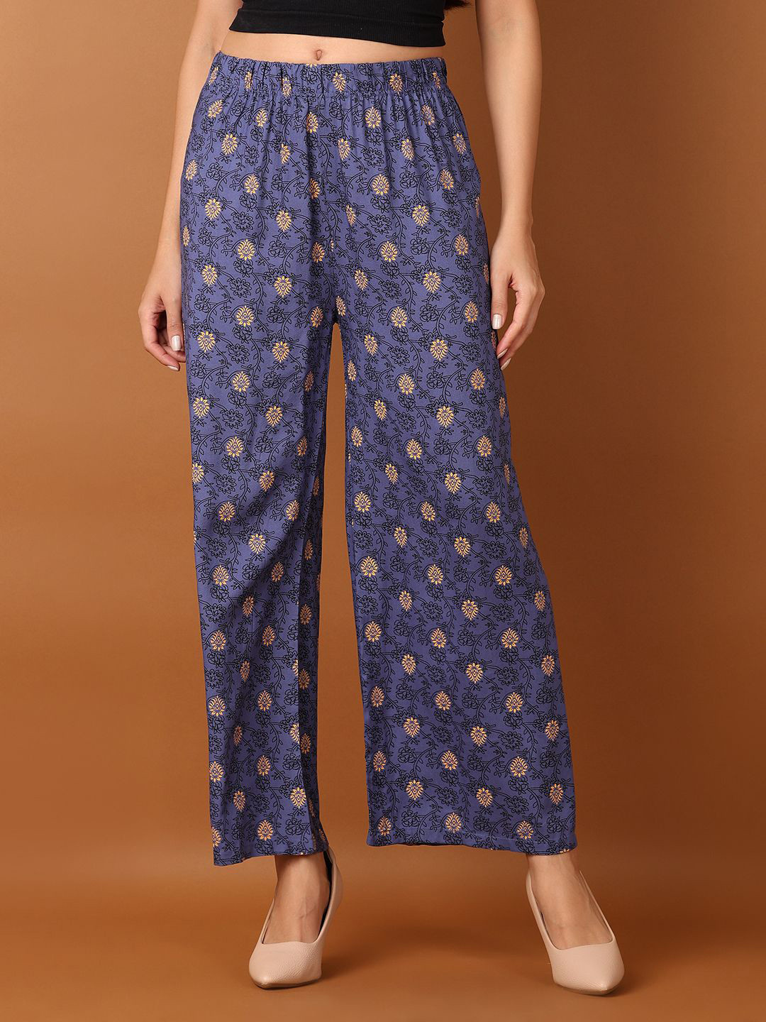 V-Mart Women Wide Leg Floral Printed Knitted Ethnic Palazzos