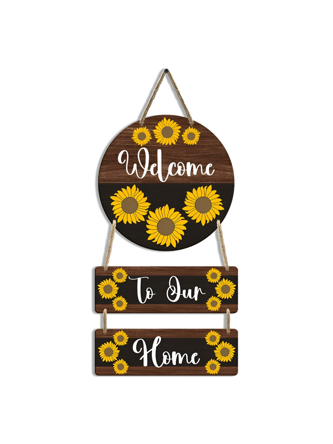 SEHAZ ARTWORKS Welcome Wood Floral Matte Hanging Hall Wall Hangings-23.6In