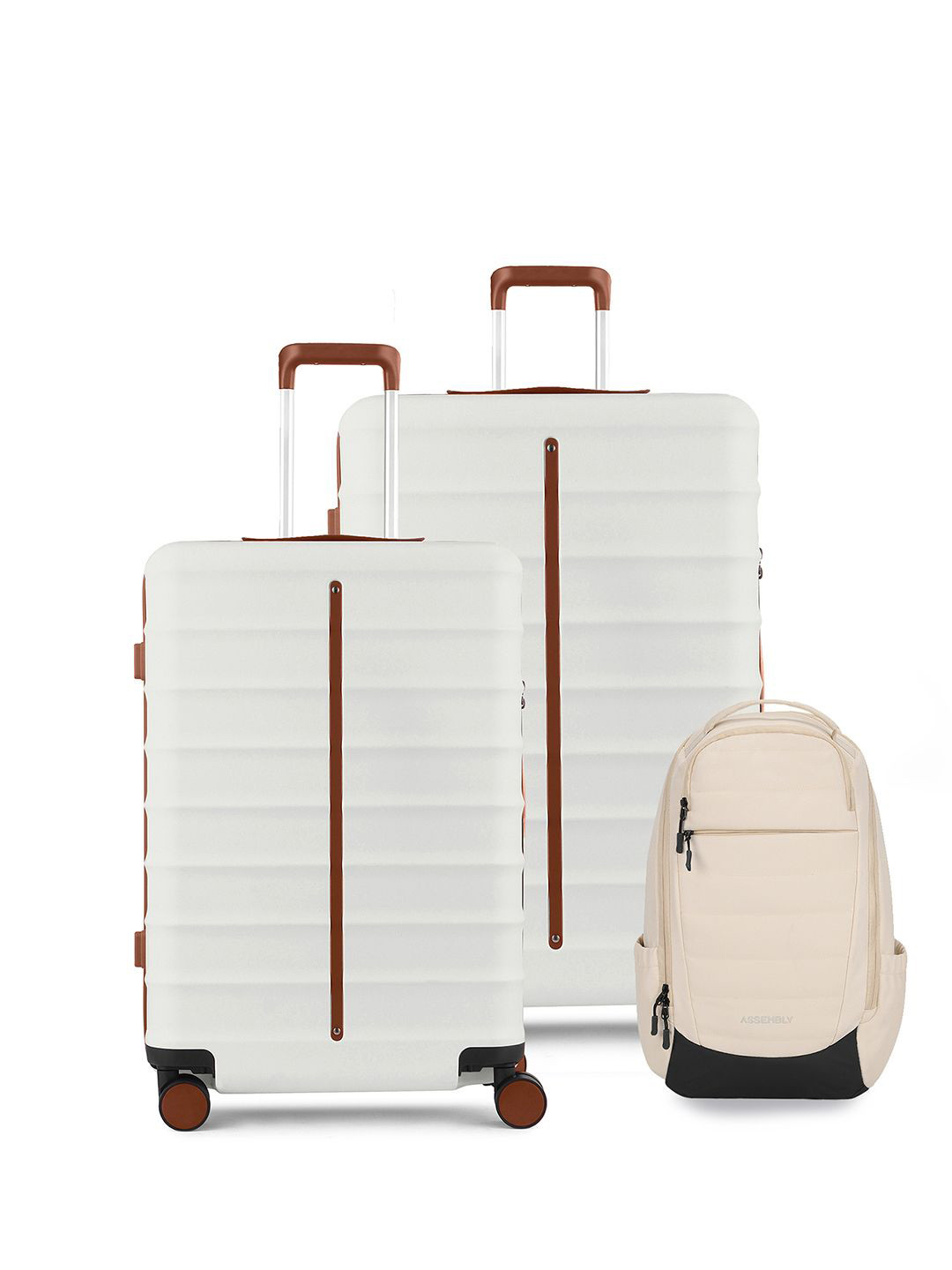 Assembly Odyssey White Set of 2 Trolley Luggage 24 & 28 Inches with Laptop Backpack