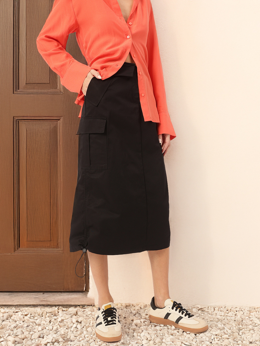 DressBerry Midi Straight Skirt with Toggle Hem