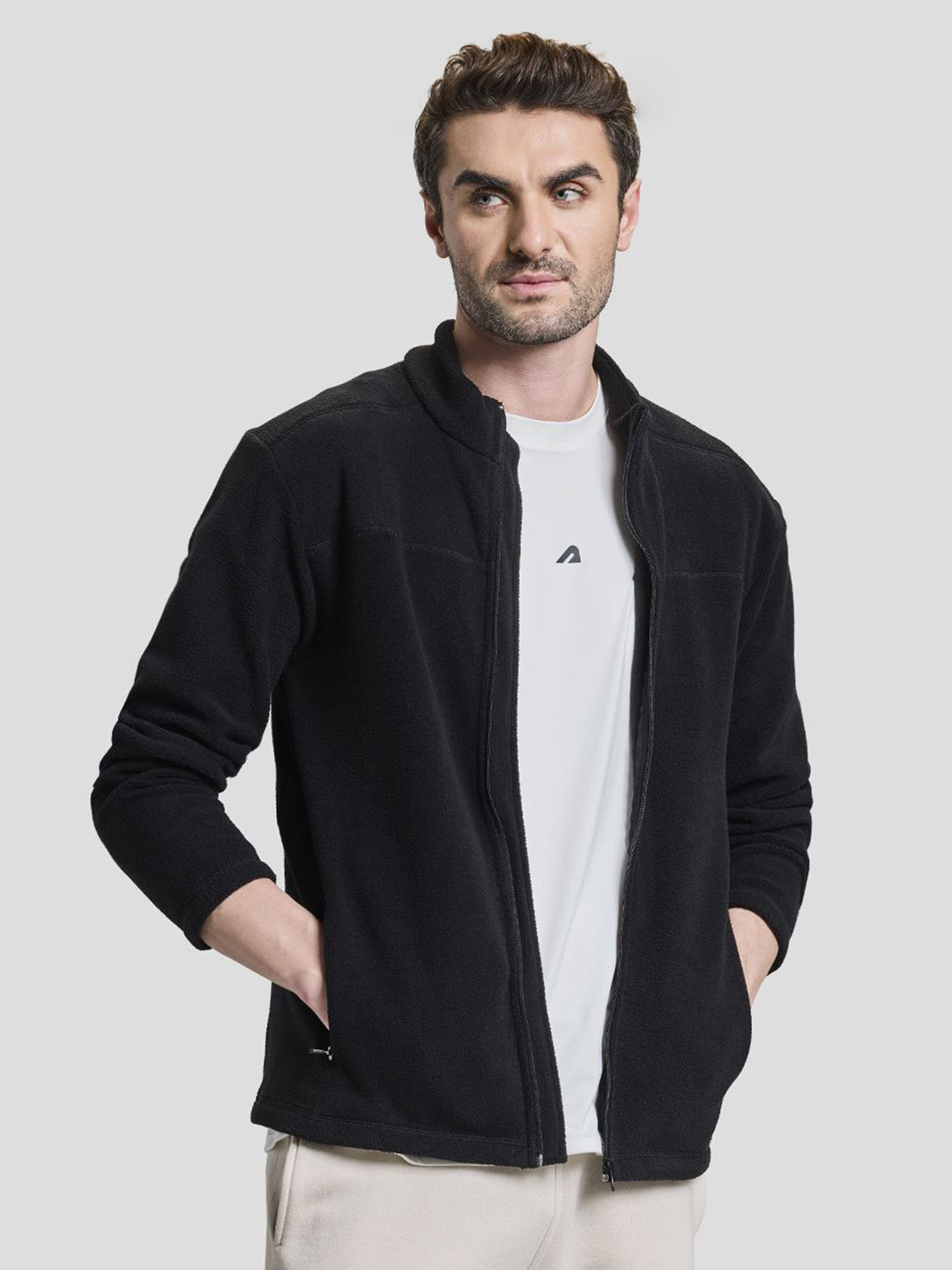 BOLDFIT Men Full Zipper High Neck Fleece Sweatshirt