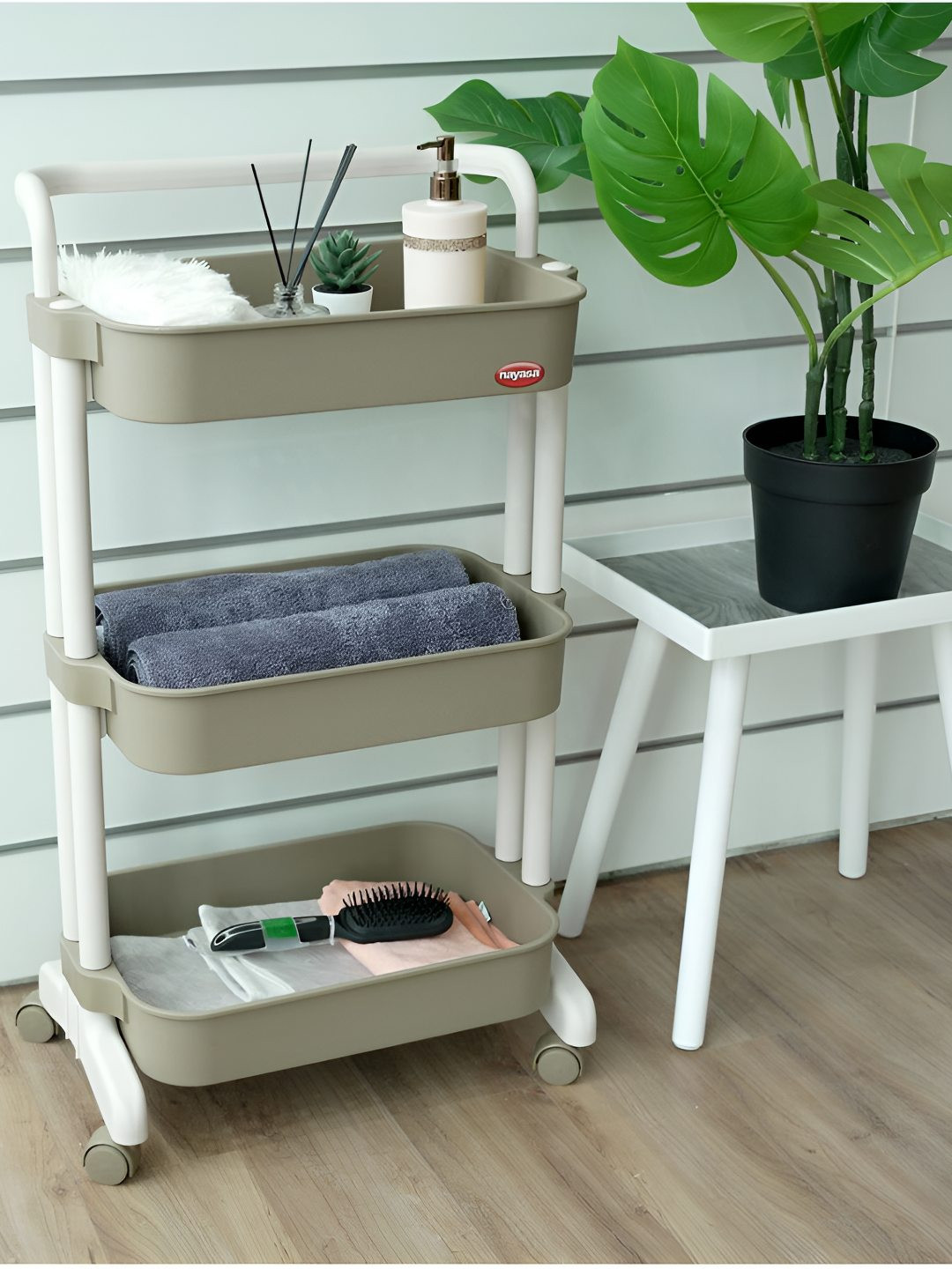 Nayasa Signature Beige 3-Shelf Multipurpose Plastic Trolley