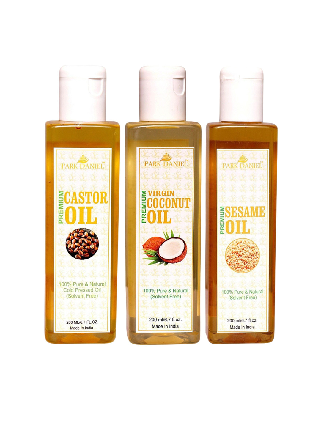 Park Daniel Set Of 3 100% Pure & Natural Coconut Oil Sesame Oil & Castor Oil - 200 ml Each