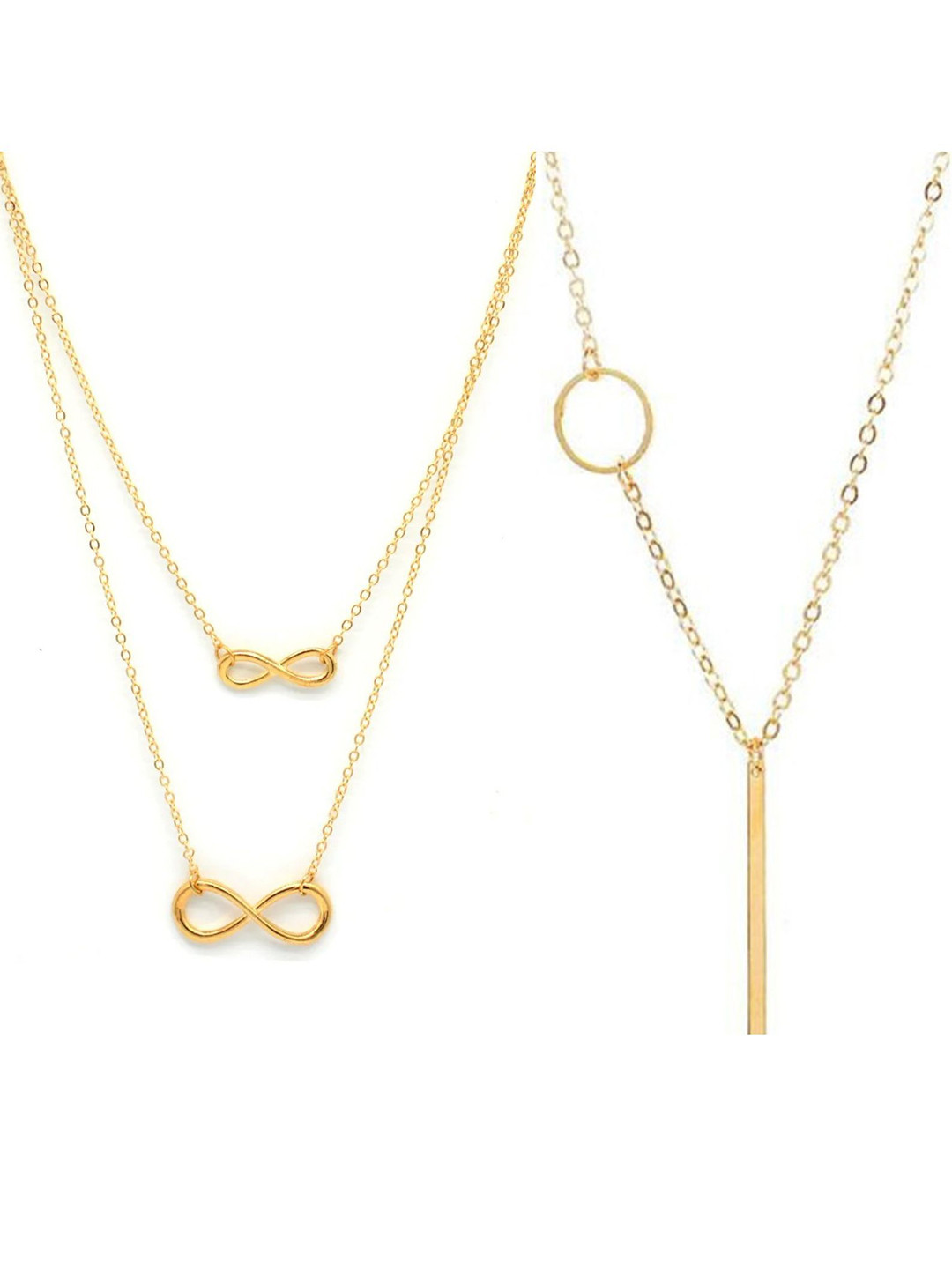 Pinapes Unisex Set of 2 Gold-Plated Layered Infinity and Circle Minimal Necklaces