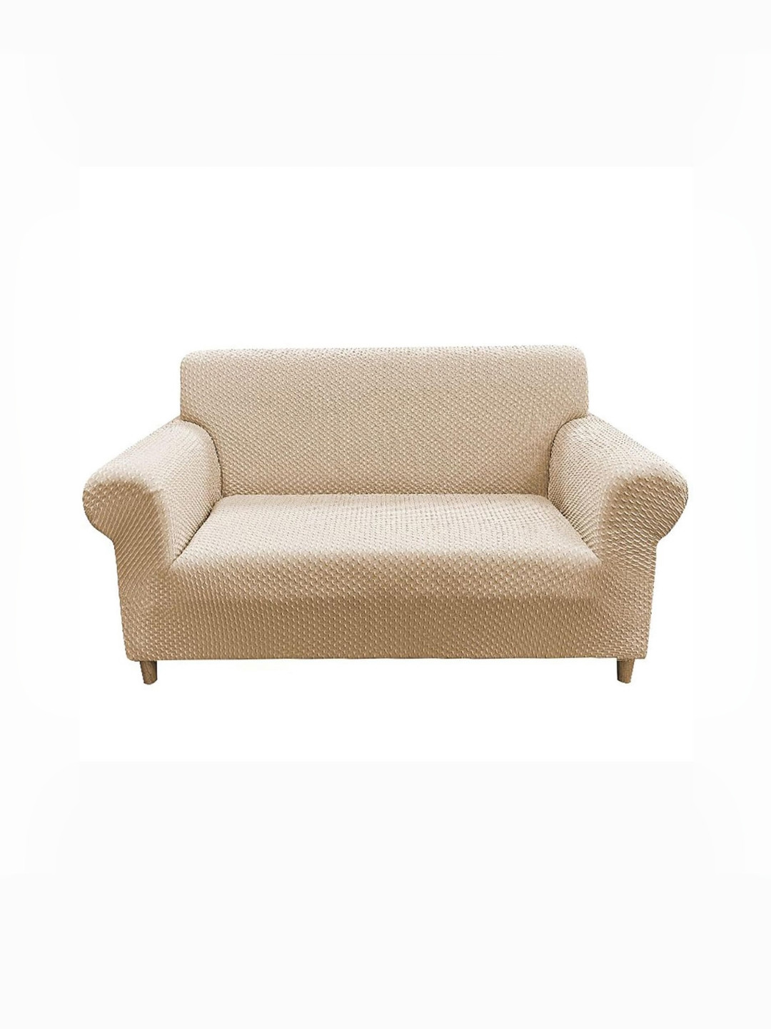 House of Quirk Beige Jacquard Elasticated Sofa Cover with Arms Two Seater