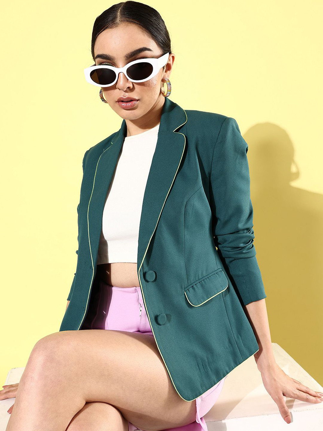 QUIERO BEACON Single Breasted Notched Lapel Collar Blazer