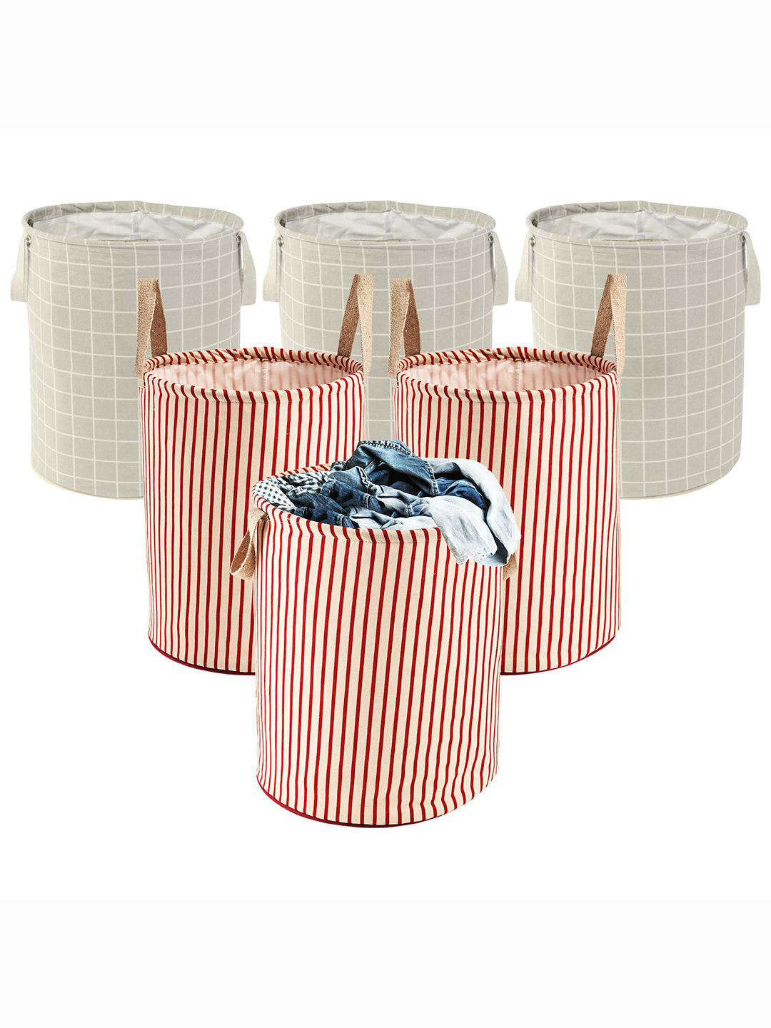 Kuber Industries Maroon & Light Grey 6 Pieces Printed Cotton Laundry Bags