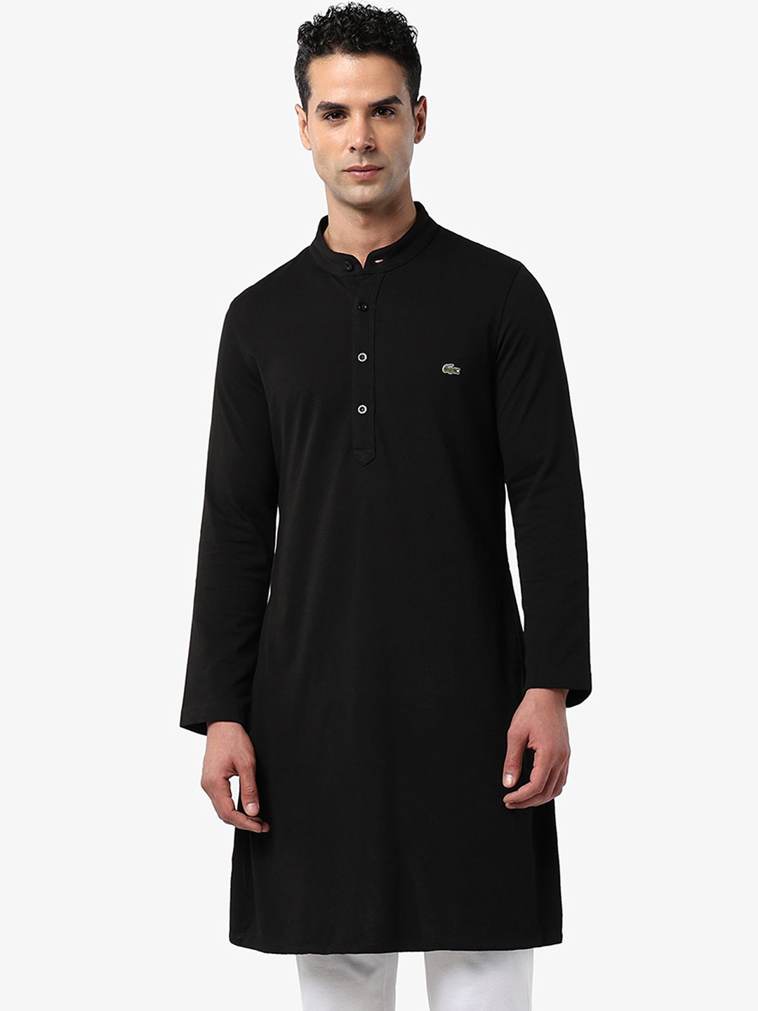 Lacoste Mandarin Collar Long Sleeves Pure Cotton Slim Fit Straight Kurta