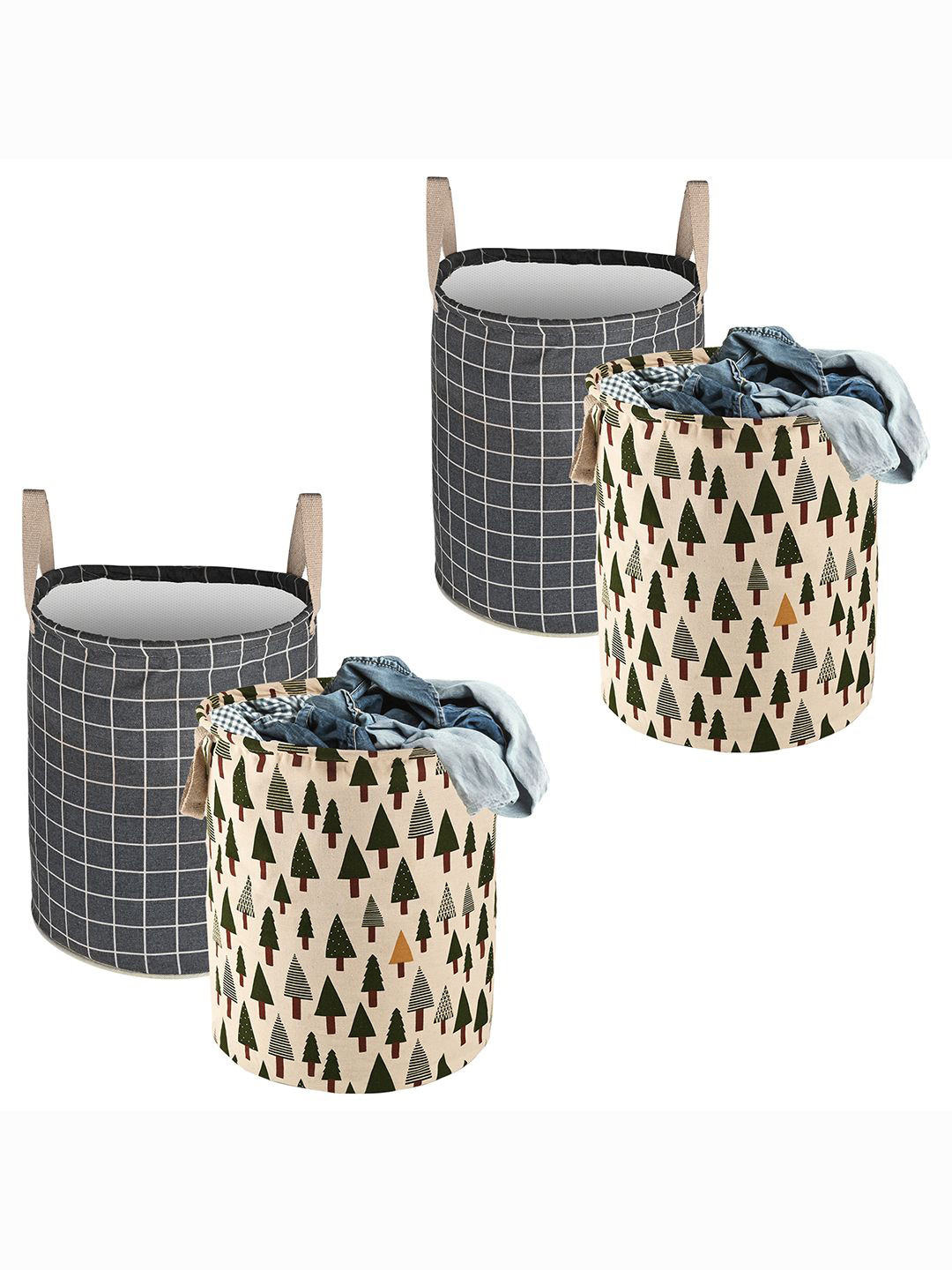 Kuber Industries Green & Grey 4 Pieces Printed Cotton Laundry Bags 60
