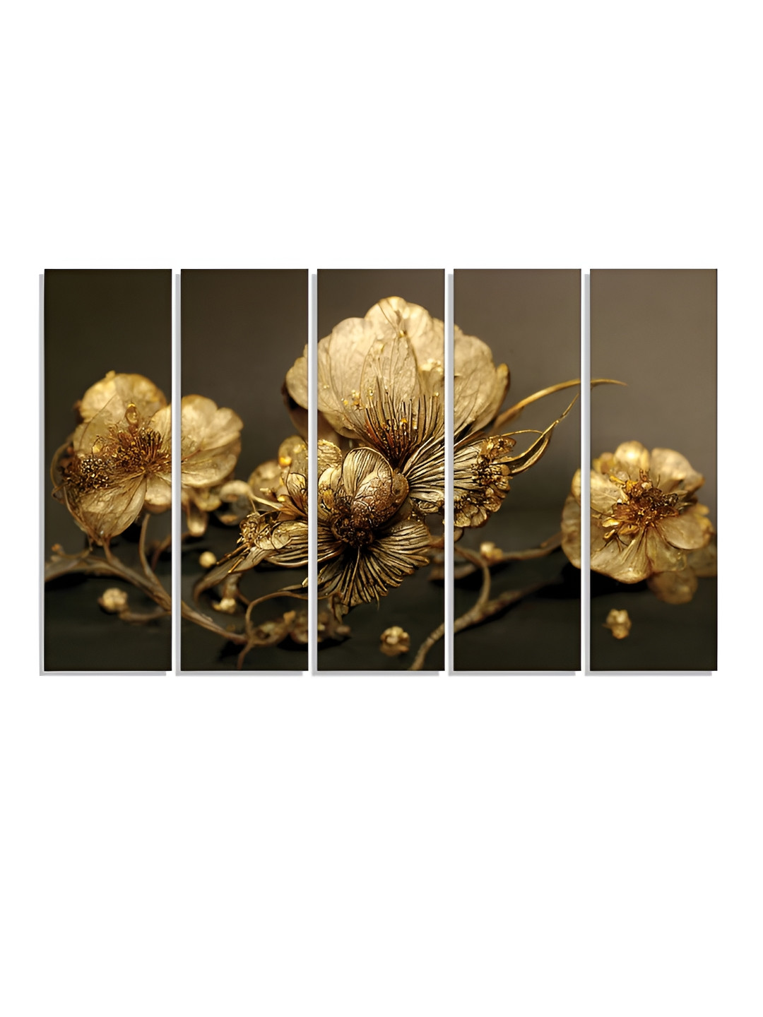 RANDOM Vinyl Beige & Grey 5 Piece Canvas Floral and Botanical Wall Paintings