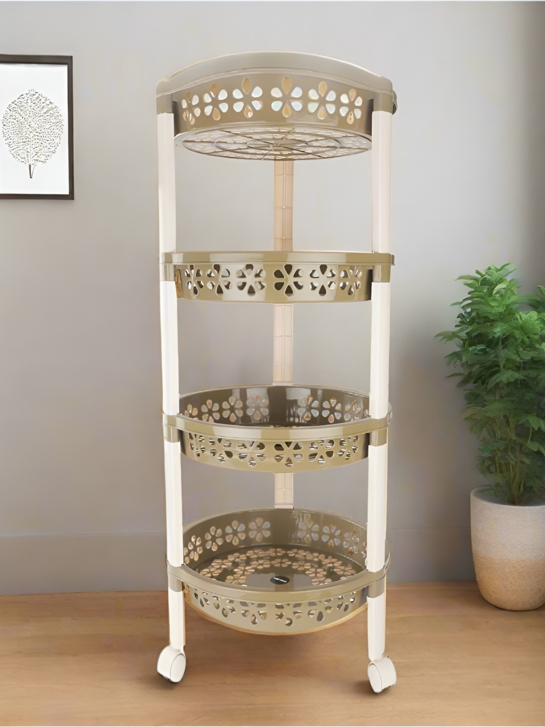 Nayasa Green Candy Round 4 Shelf Storage Trolley Rack