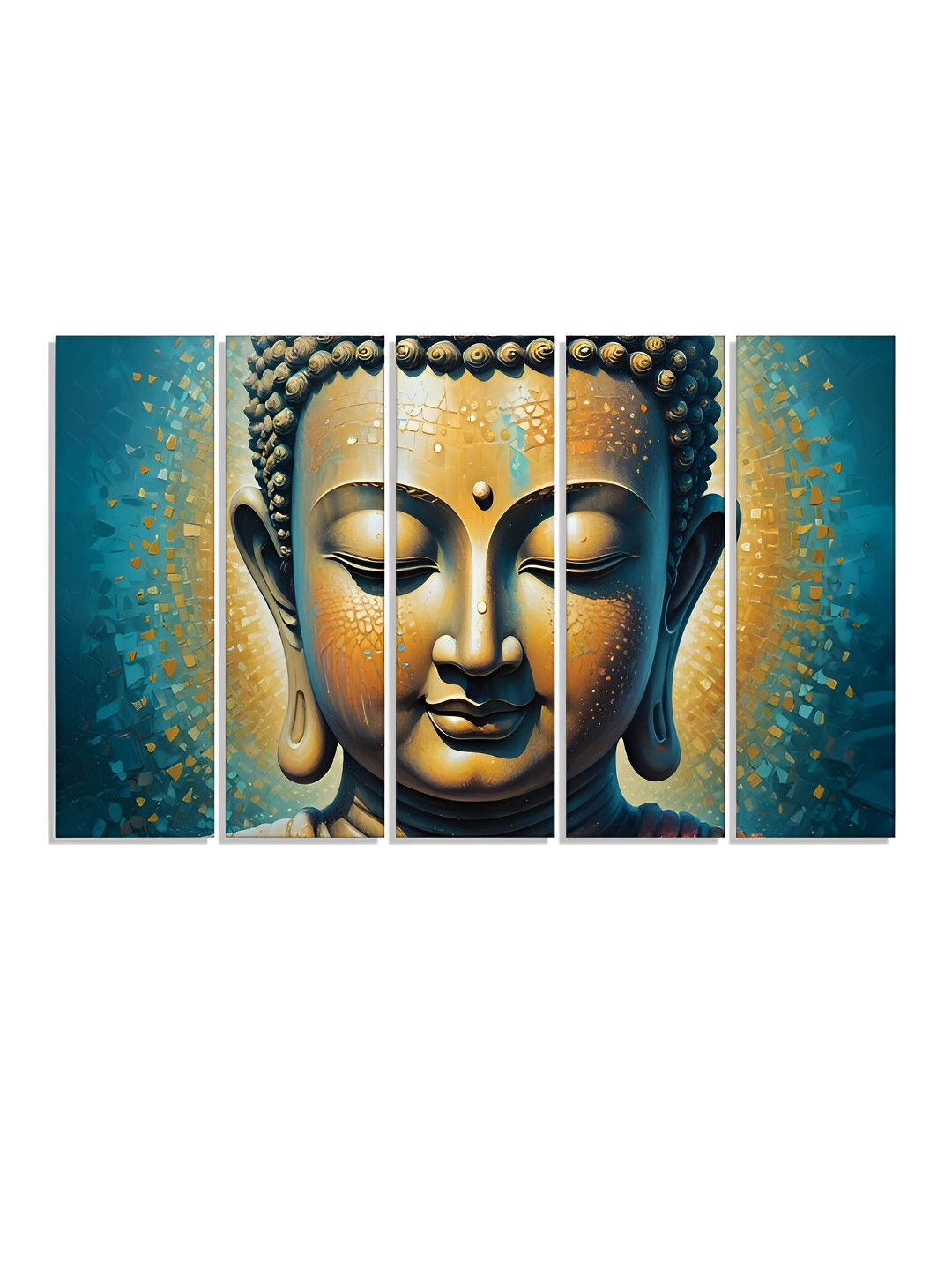 RANDOM Vinyl Blue & Beige 5 Piece Buddha Religious Canvas Wall Paintings