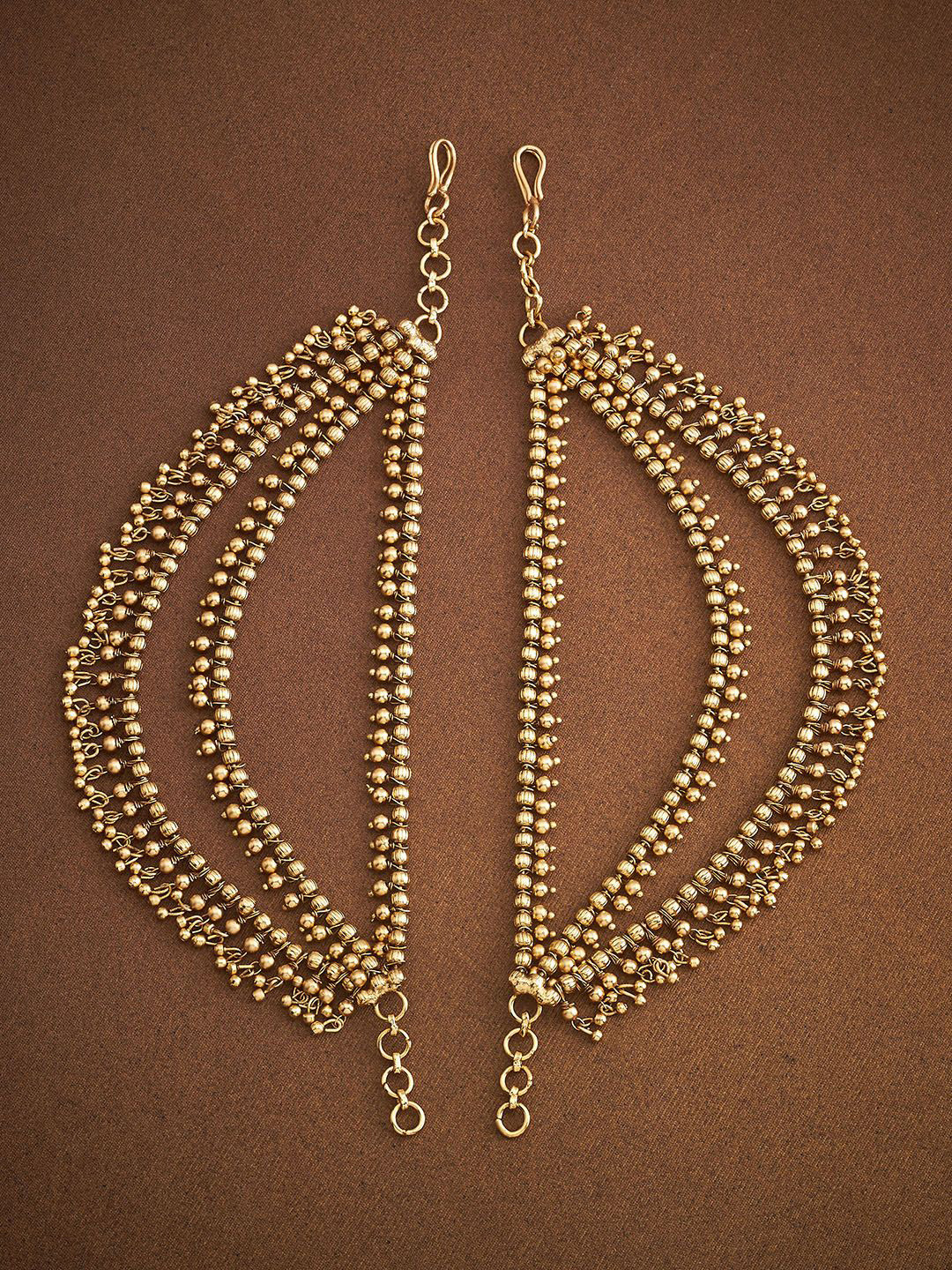 Kushal's Fashion Jewellery Gold Plated Beaded Layered Ear Cuff Earrings