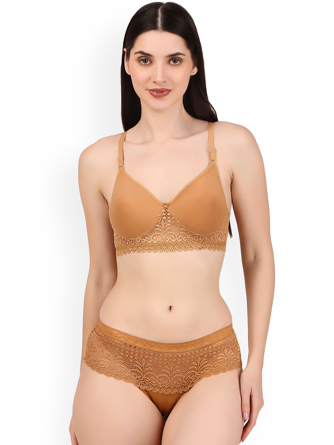 Piylu Women Self Design Lightly Padded Lingerie Set Set-Chandni-CB1-Golden-28