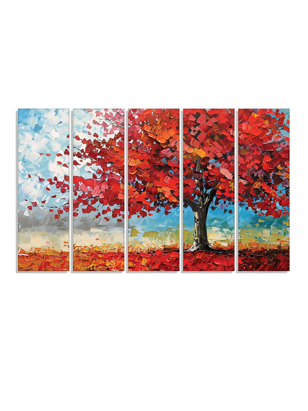 RANDOM Vinyl Red & Blue 5 Piece Floral and Botanical Canvas Wall Paintings