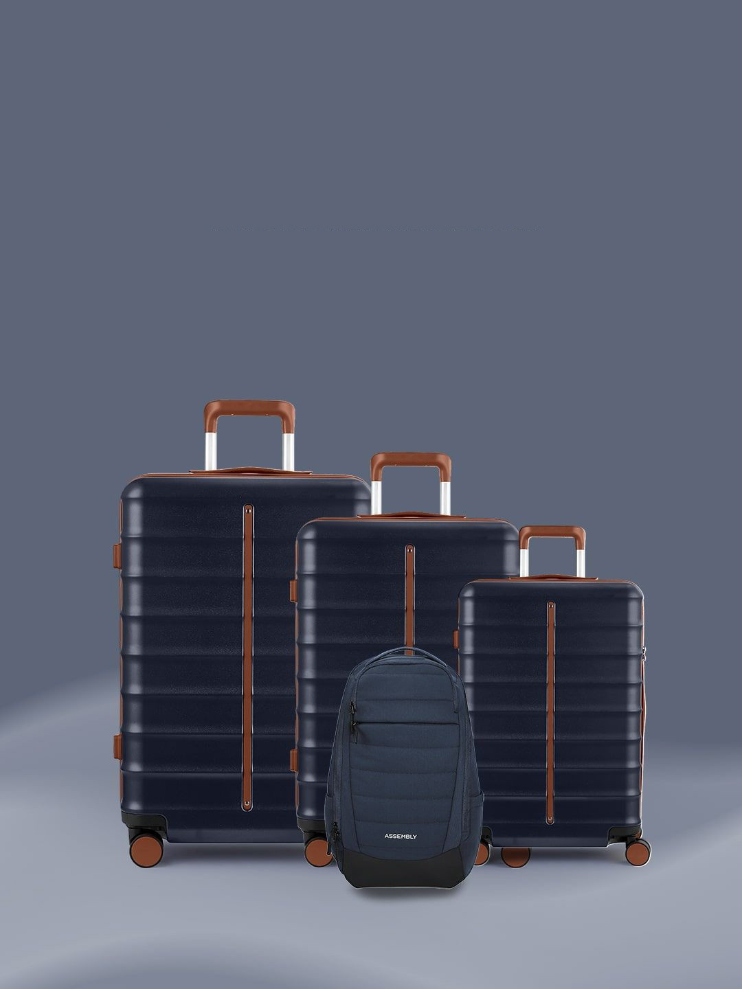 Assembly 4Pc Hard-Sided Trolley Bag With Back Pack With USB Charging Port & Rain Cover