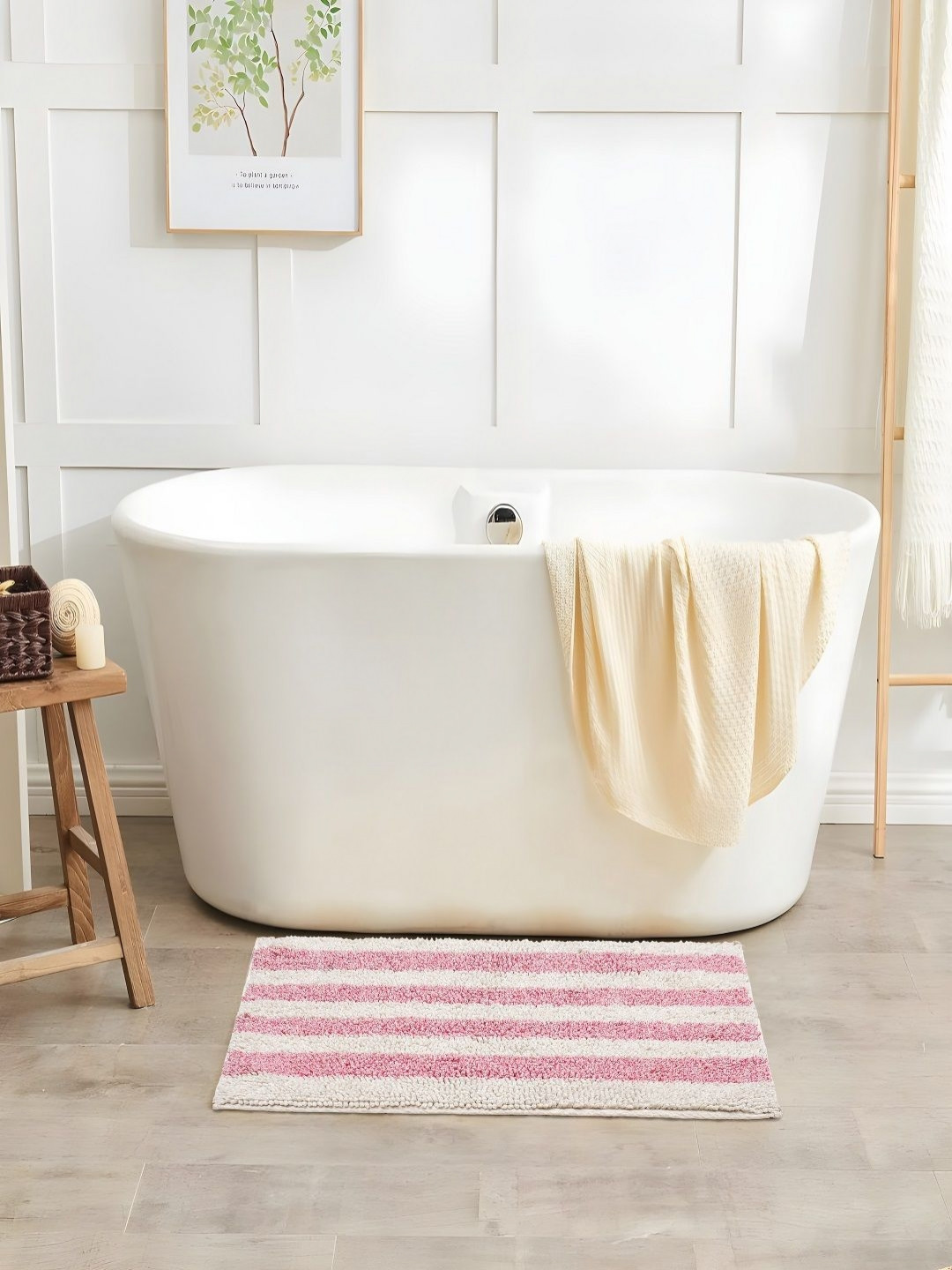 CAZIMO Pink Striped Anti-Skid 110 GSM Super Absorbent Bath Mat