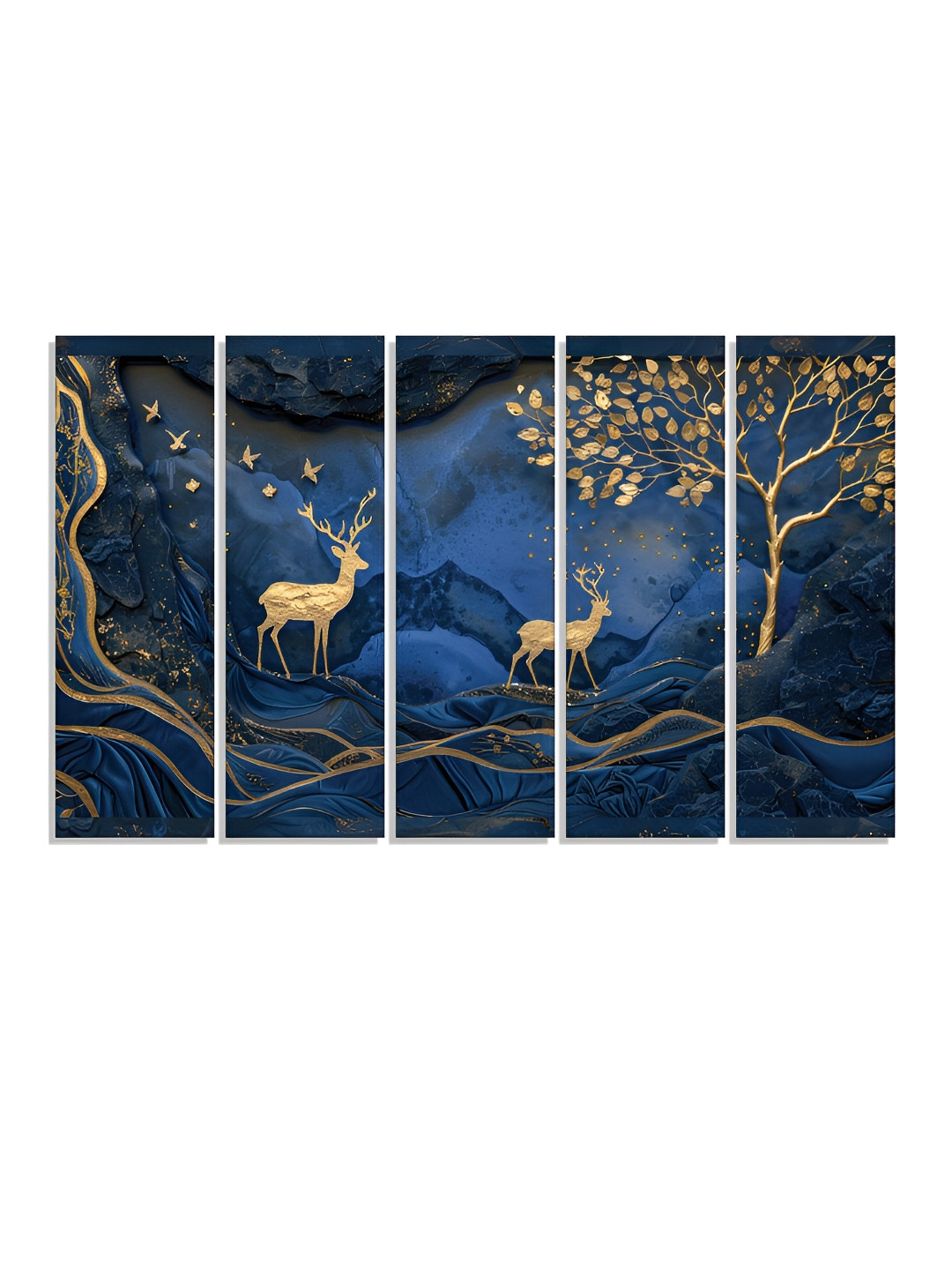 RANDOM Vinyl Blue & Gold-Toned 5 Piece Printed Canvas Wall Paintings