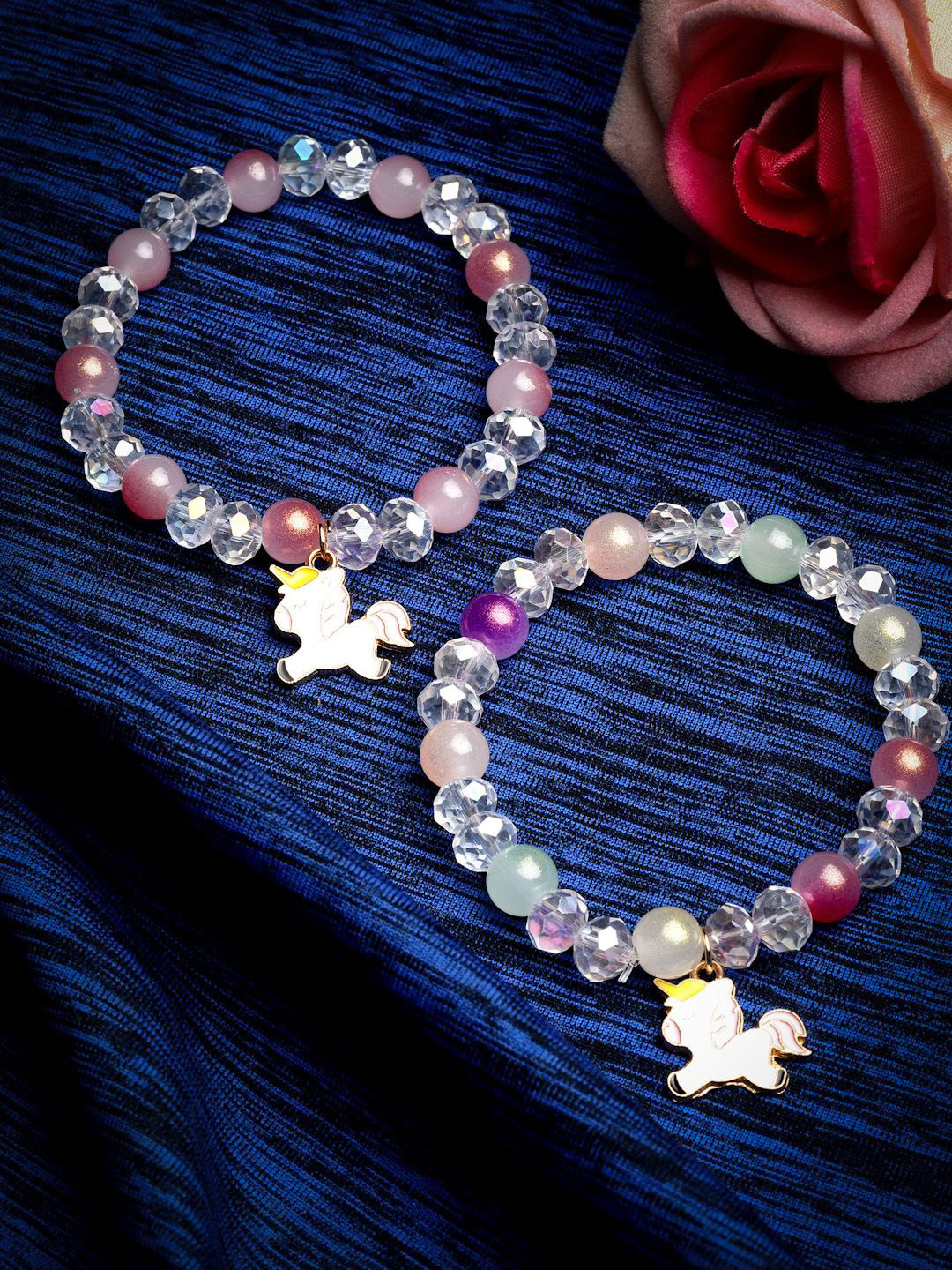 Stoln Women Set Of 2 Crystal Beaded Charm Bracelet