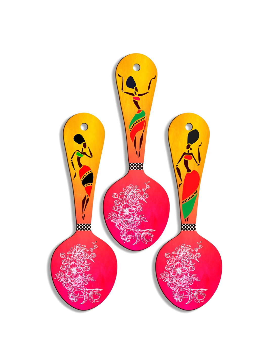 SEHAZ ARTWORKS African Art Wood Floral Matte Hanging Hall 3Pcs Wall Hangings-20.1In