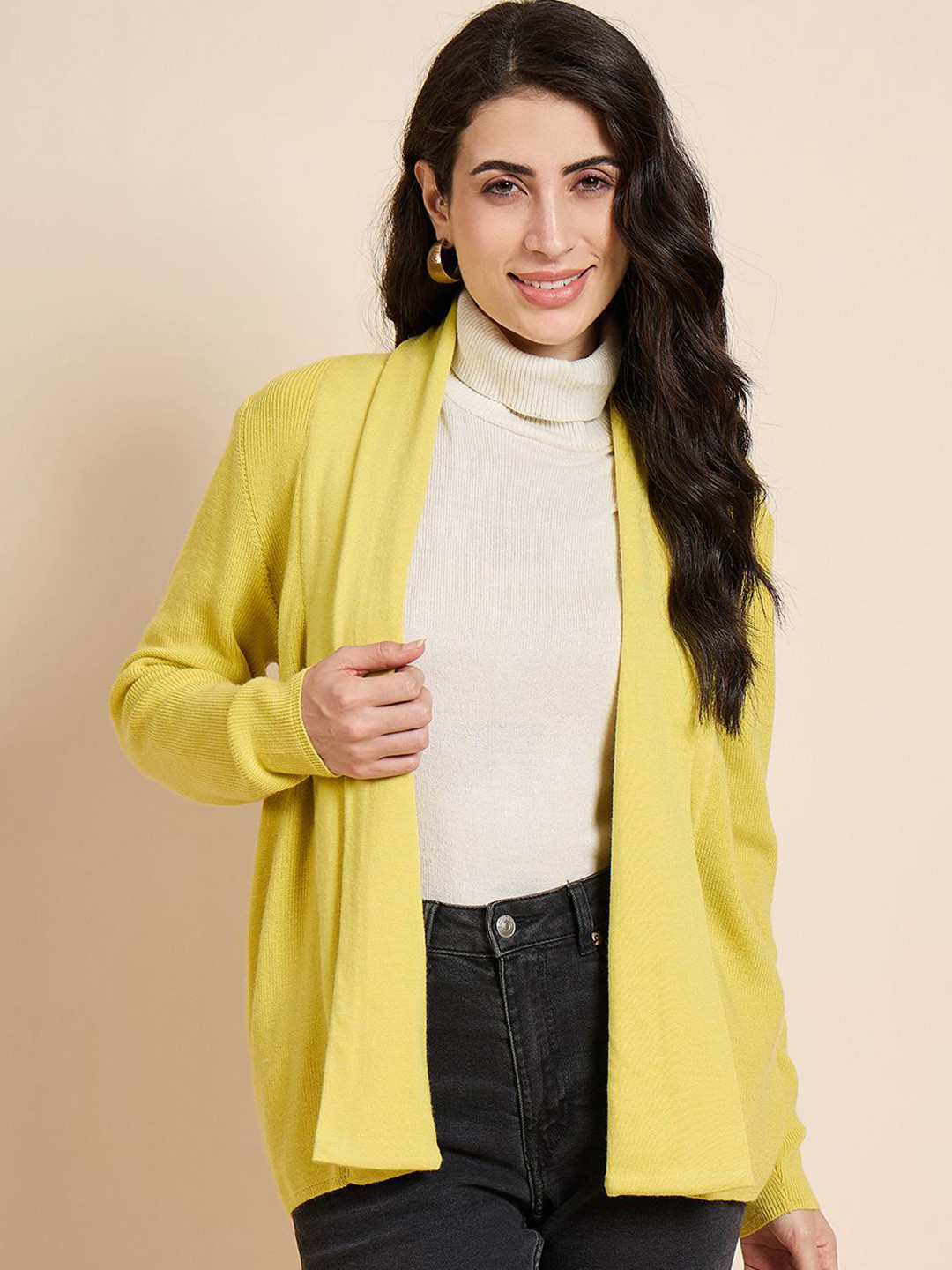 CREATIVE LINE Self Design Shawl Collar Woollen Open Front Shrug