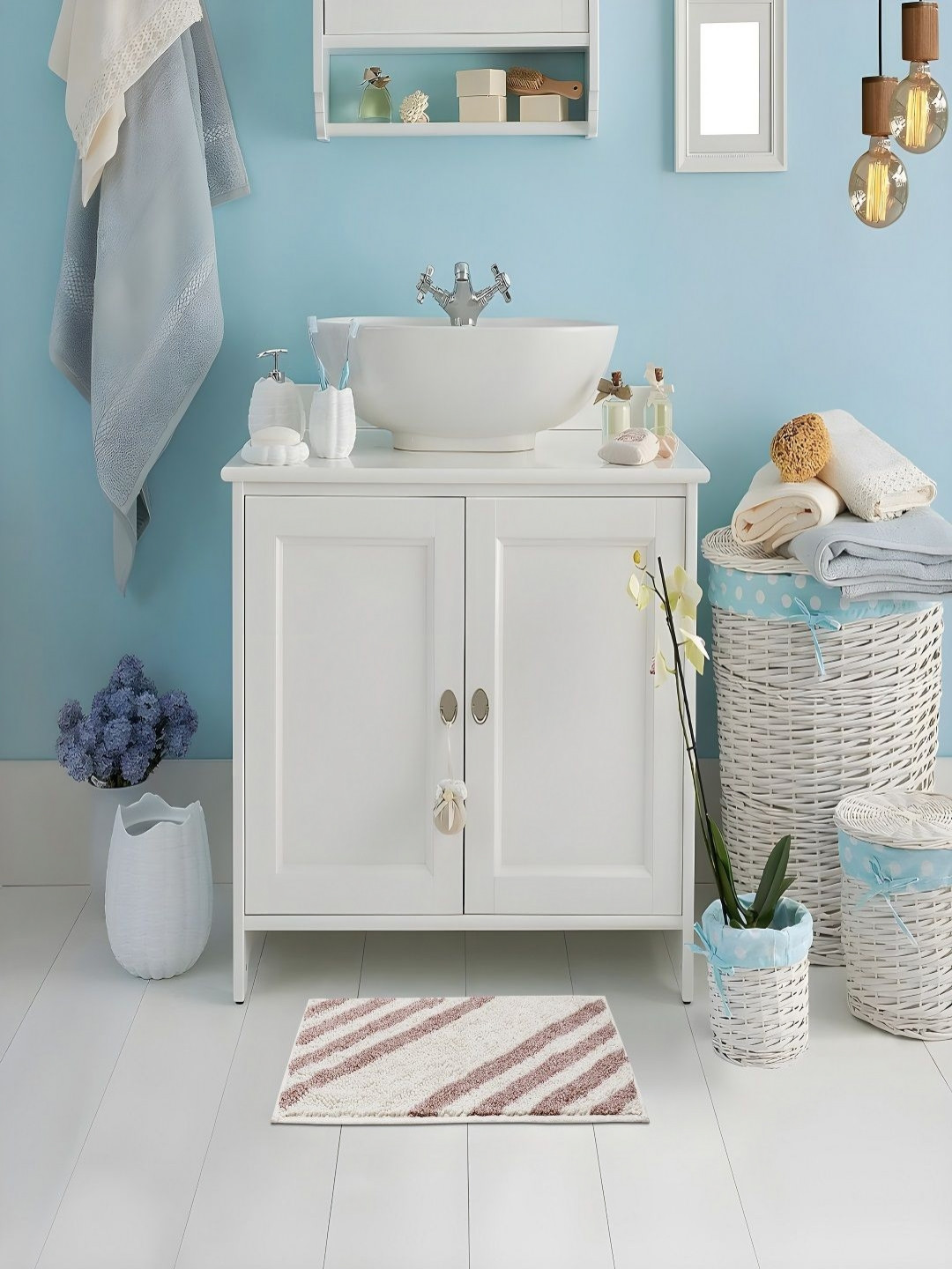 CAZIMO Rust-Coloured Striped Anti-Skid Super Absorbent Bath Mat