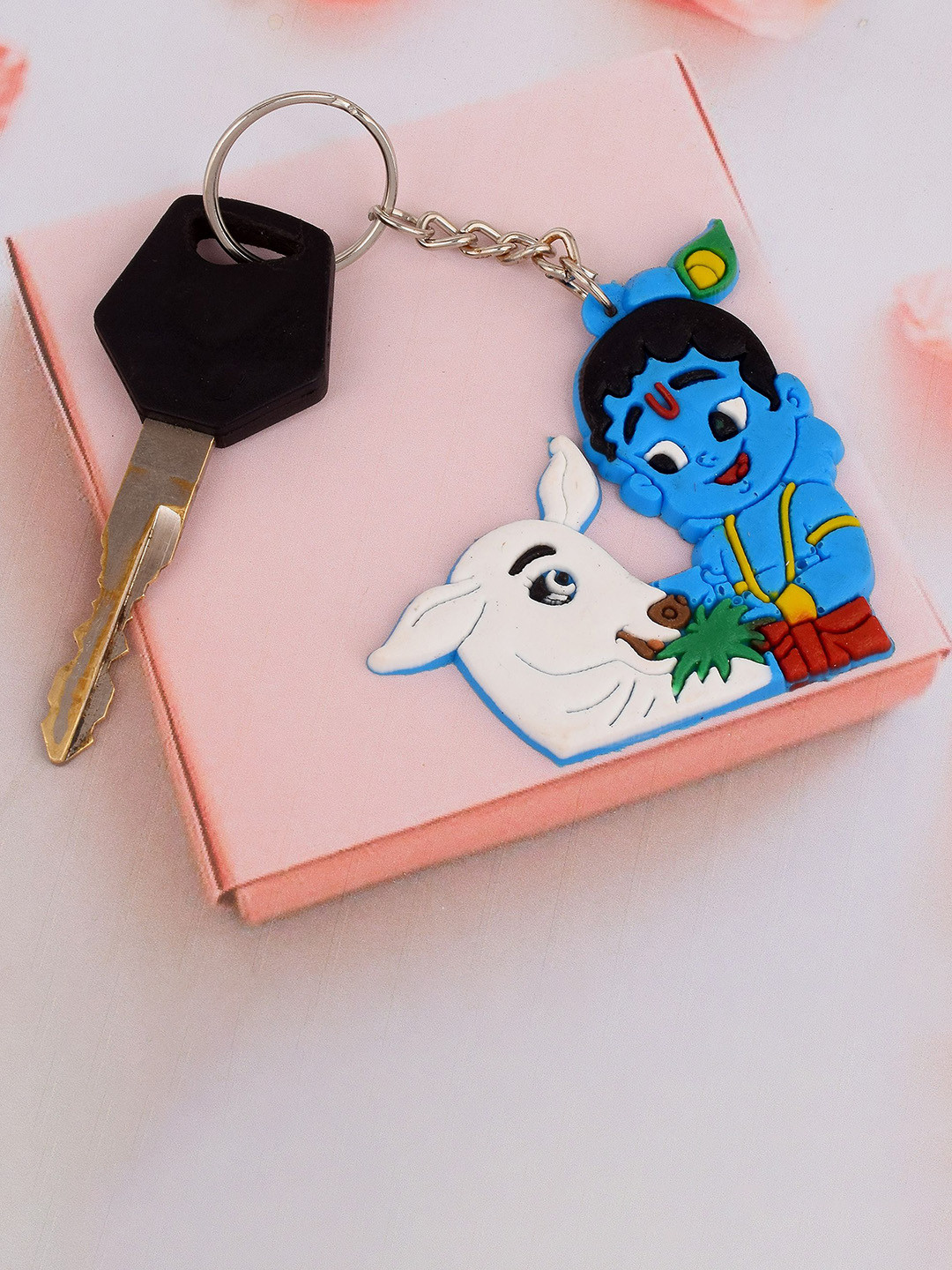 MEMOIR Bal krishna Feeding Cow Hindu Keychain Spiritual Keyring God