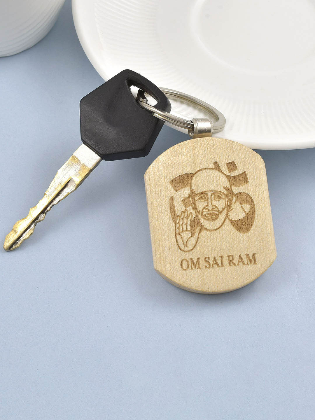 MEMOIR Textured Wooden Shirdi Sai baba KeyChain