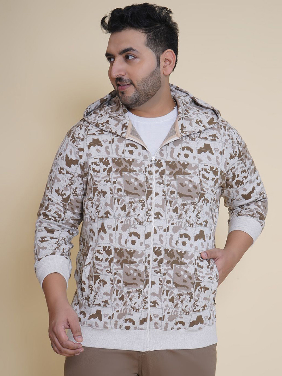 John Pride Men Abstract Printed Plus Size Hooded Sweatshirt