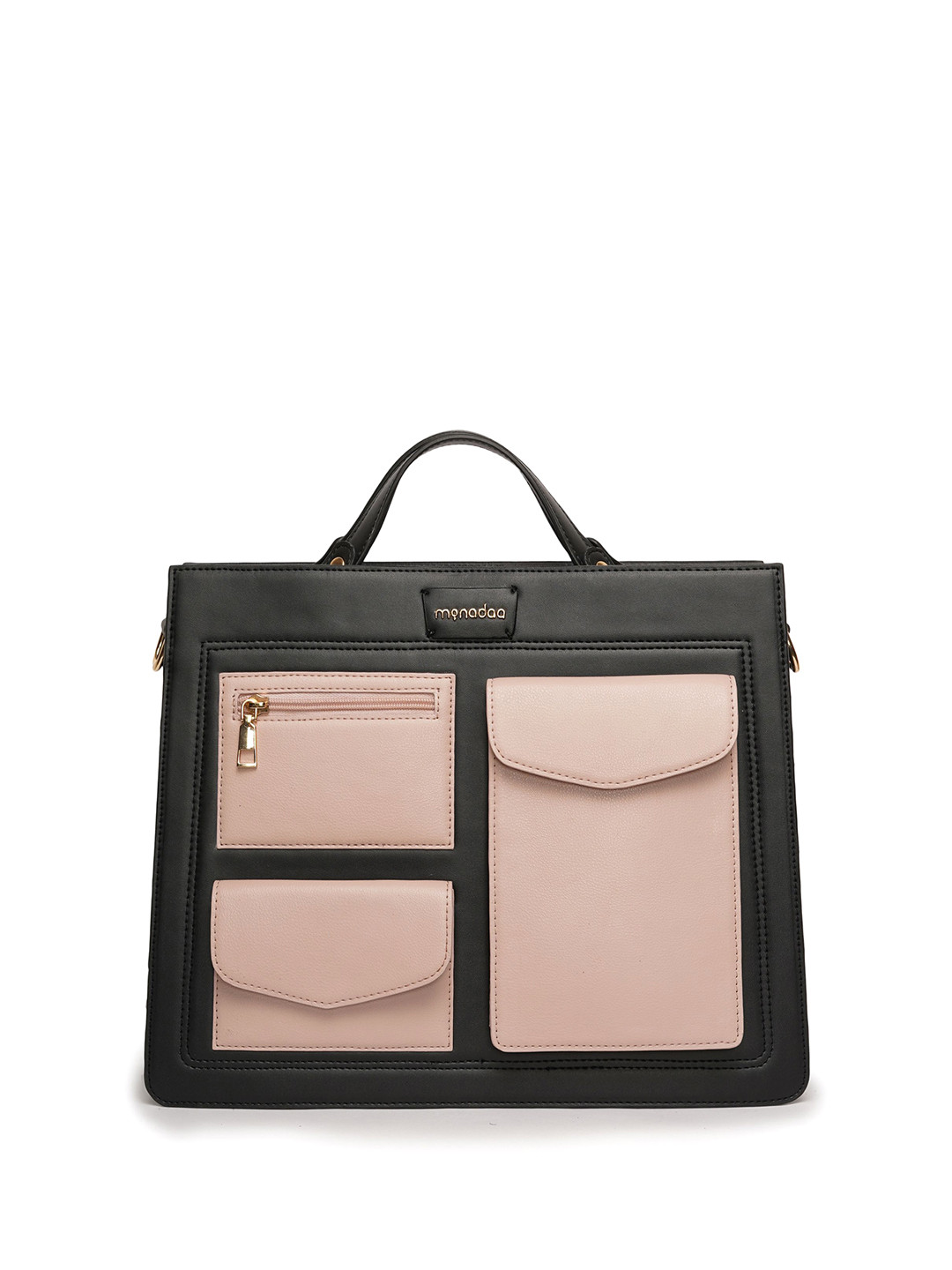 Monadaa Women Colourblocked Structured Handheld Bag