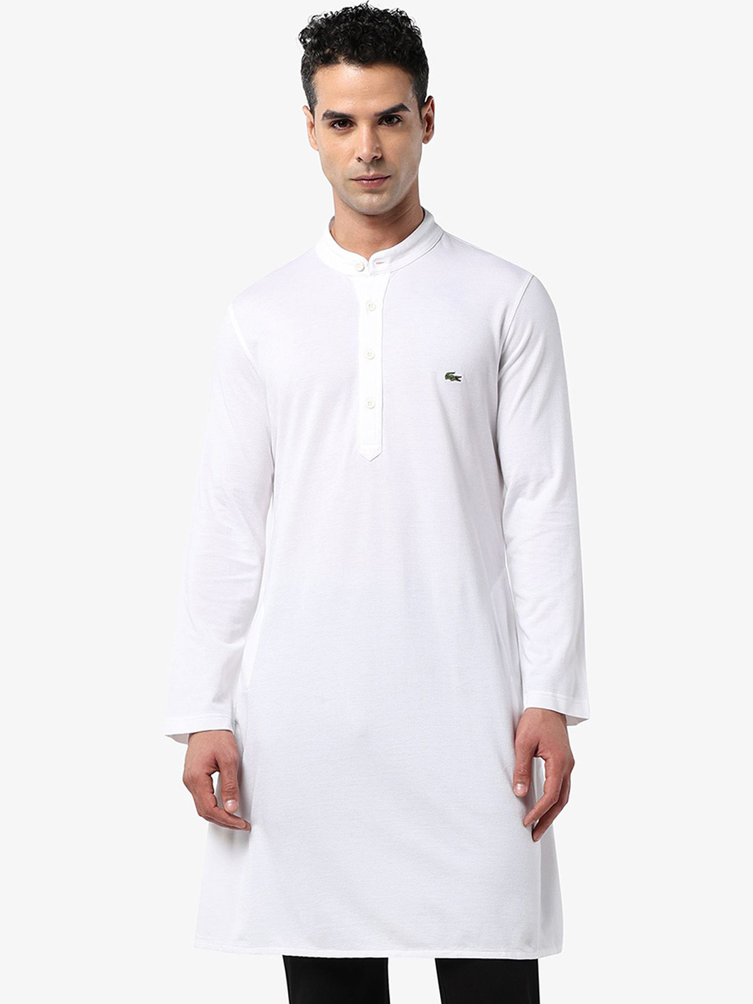 Lacoste Mandarin Collar Long Sleeves Pure Cotton Slim Fit Straight Kurta